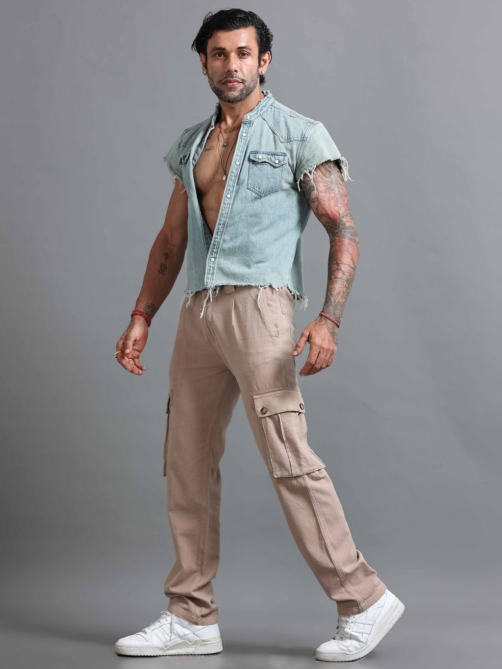 Nomade Utility Linen Cargo In Beige
