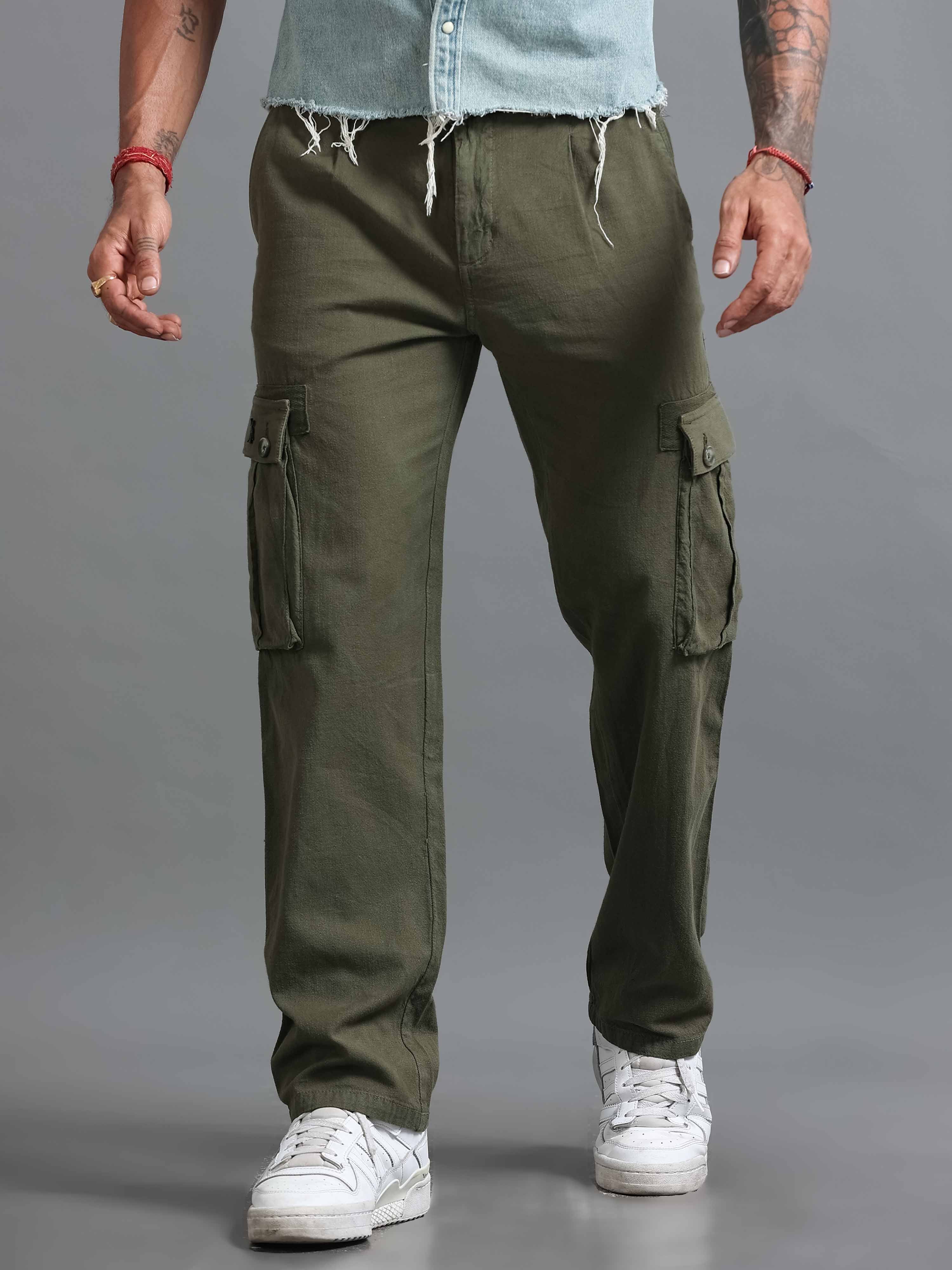 Nomade Utility Linen Cargo In Olive