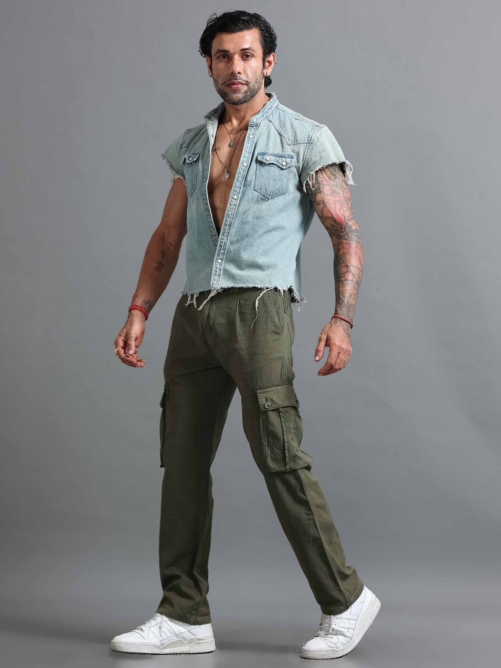 Nomade Utility Linen Cargo In Olive