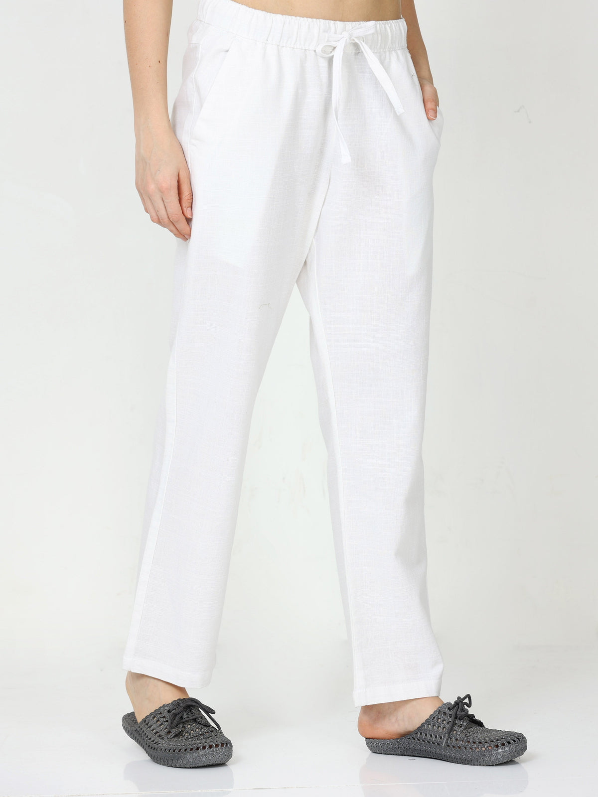 Women Lazy Linen White Pants