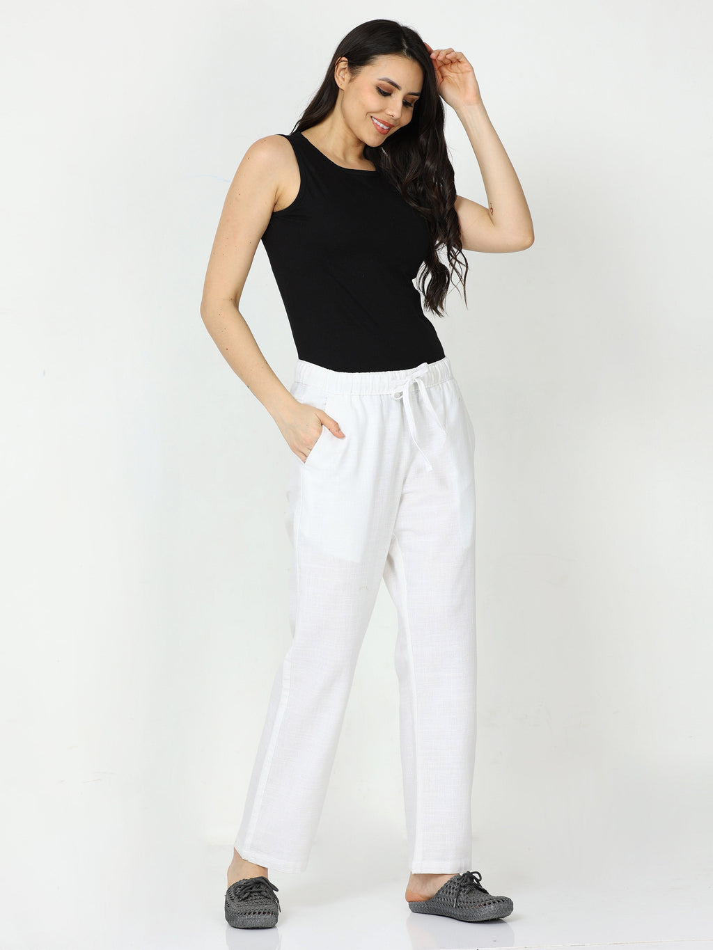 Women Lazy Linen White Pants