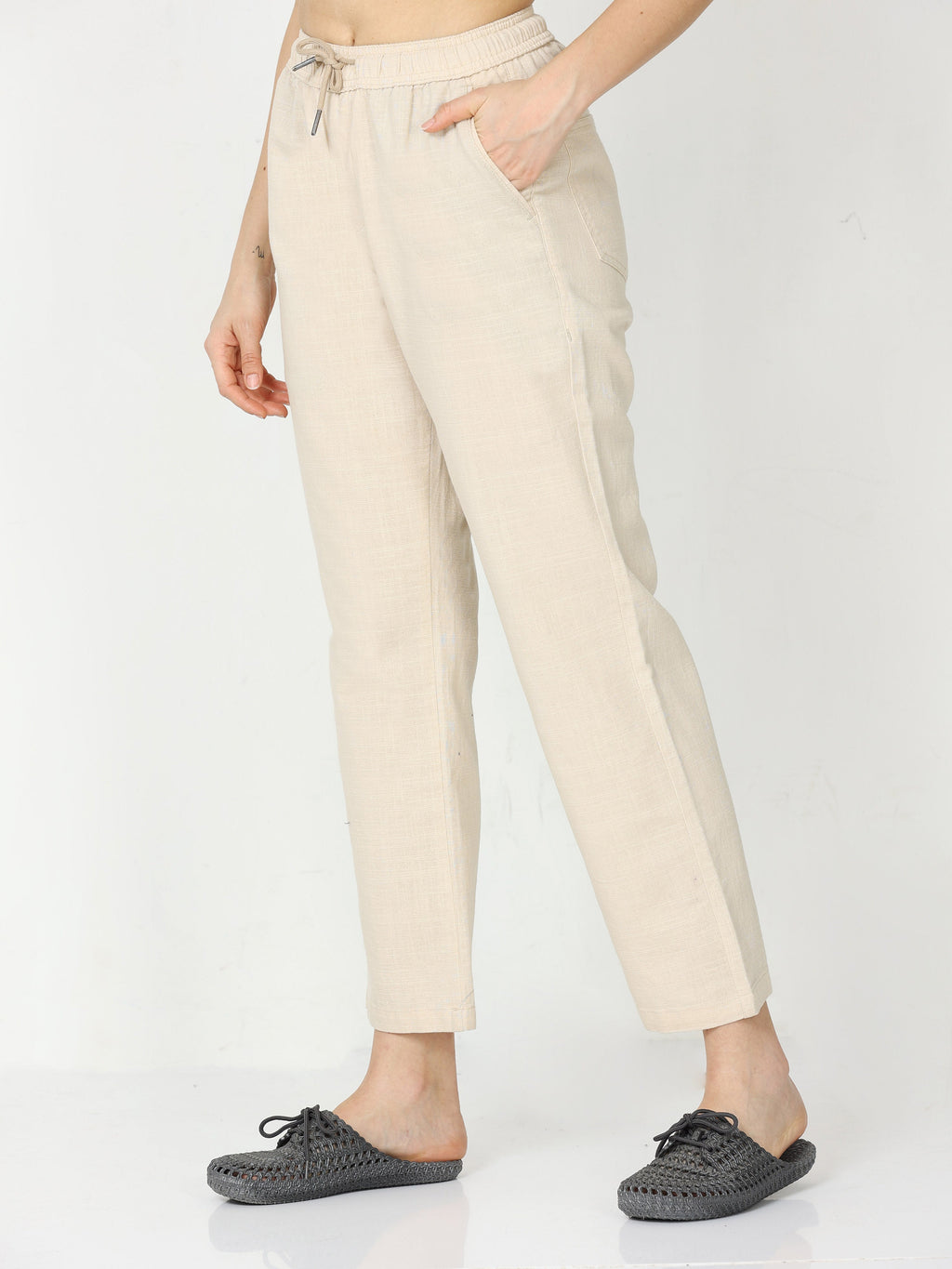 Lazy Linen Beige Pants Womens