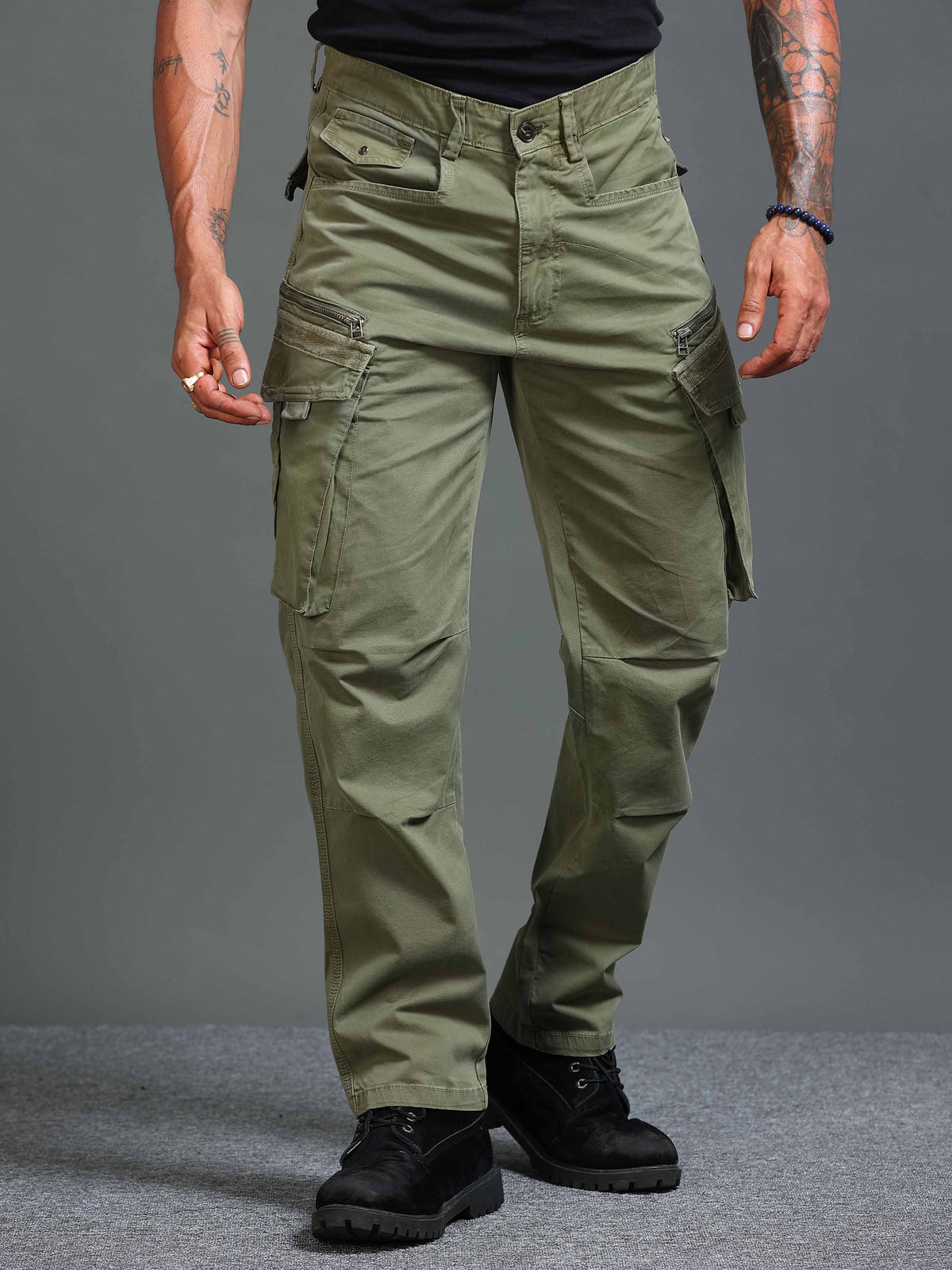 Rugged Zip Cargo Pants In Sand Beige