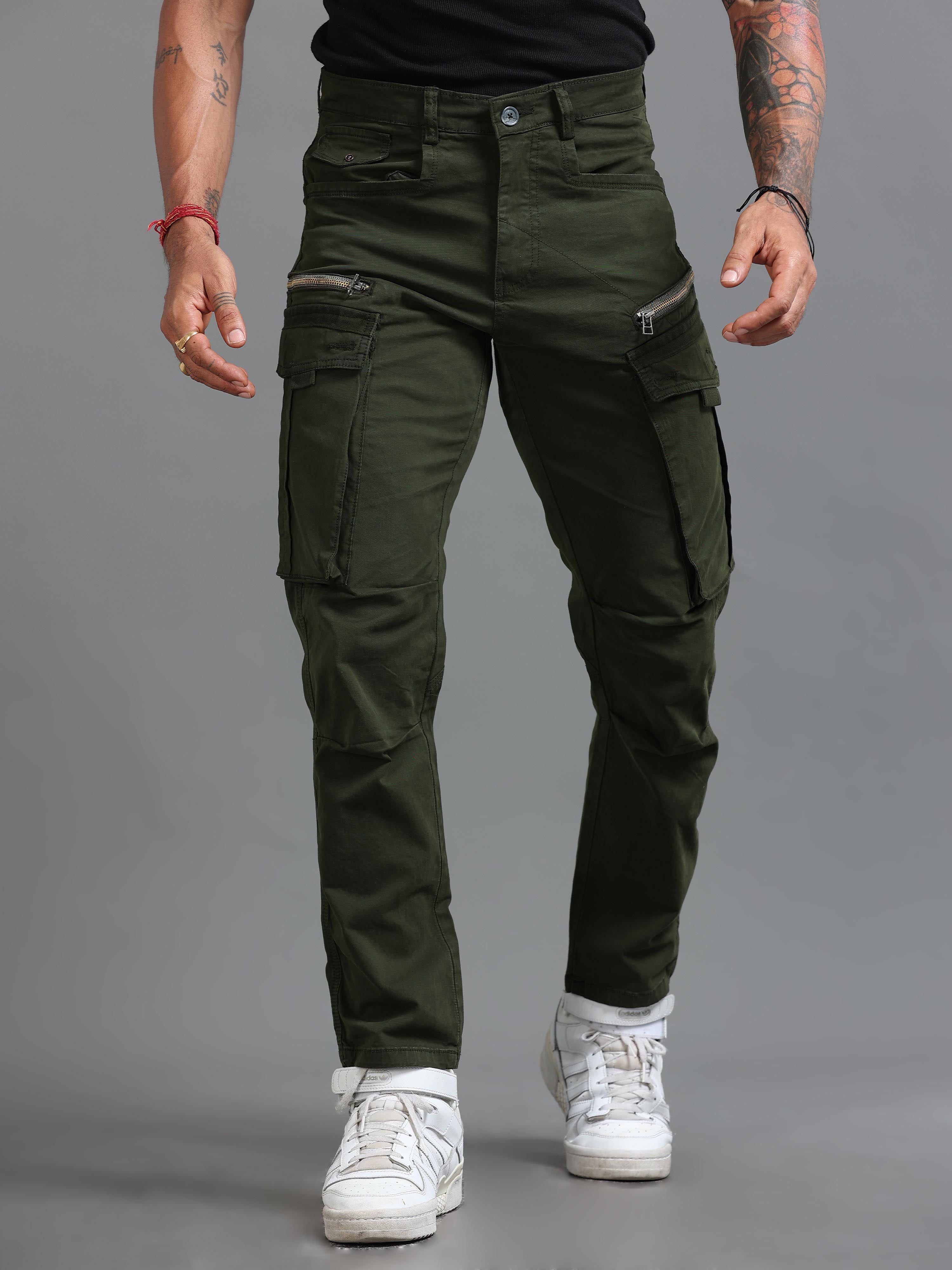 Rugged Zip Cargo Pants In Olive