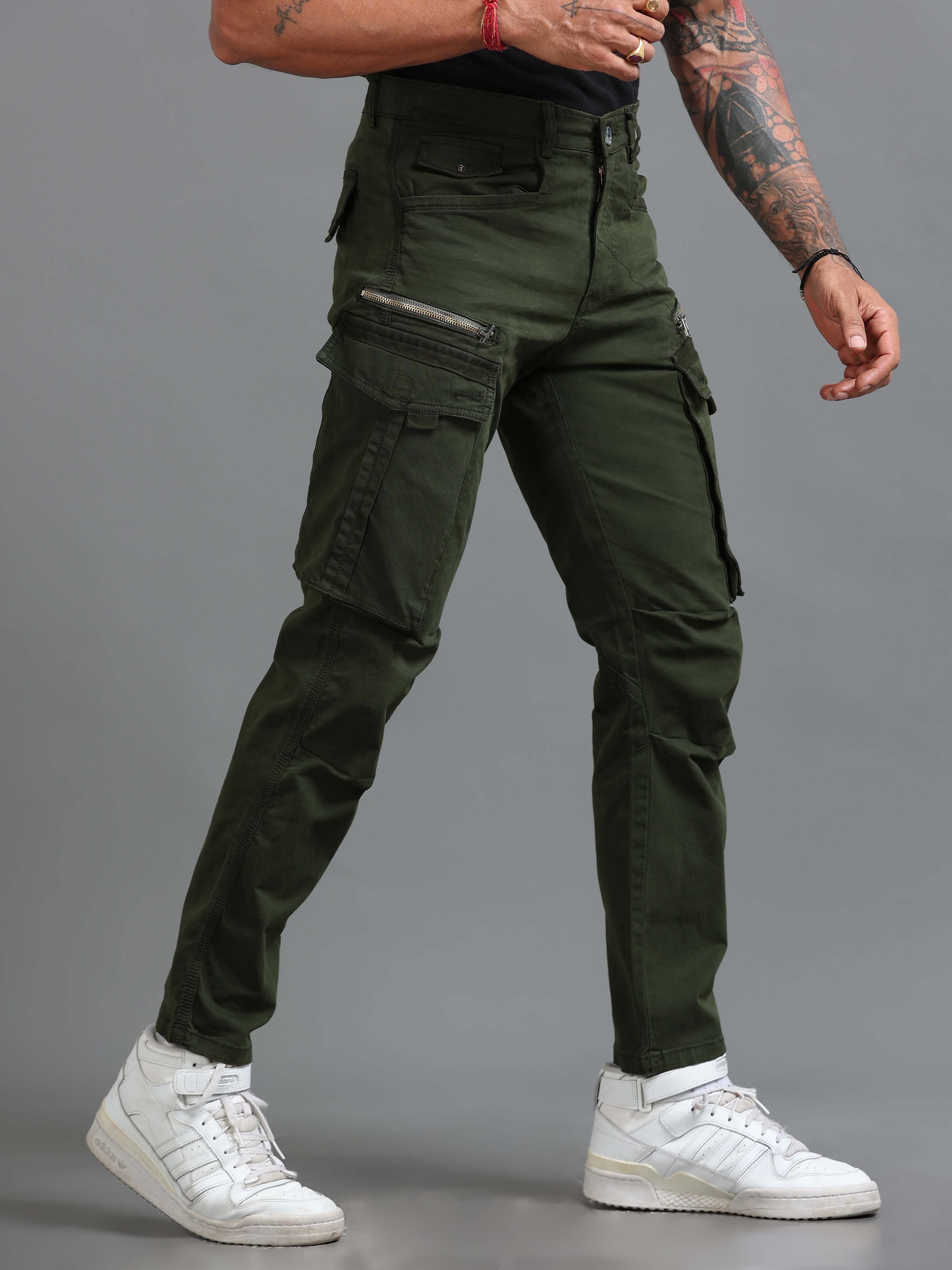 Rugged Zip Cargo Pants In Olive