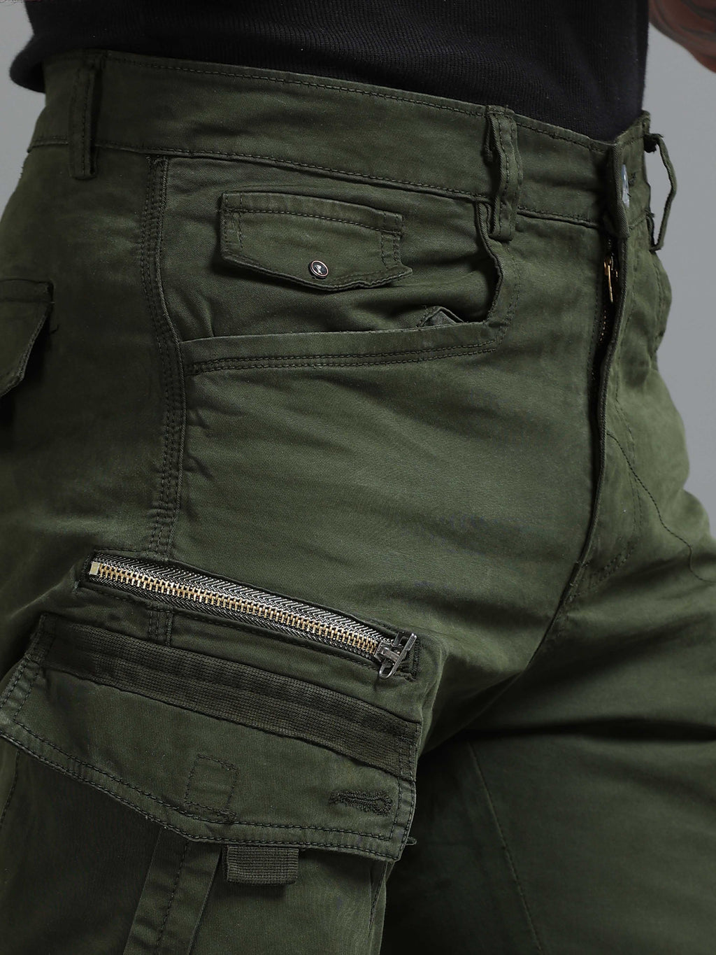 Rugged Zip Cargo Pants In Olive