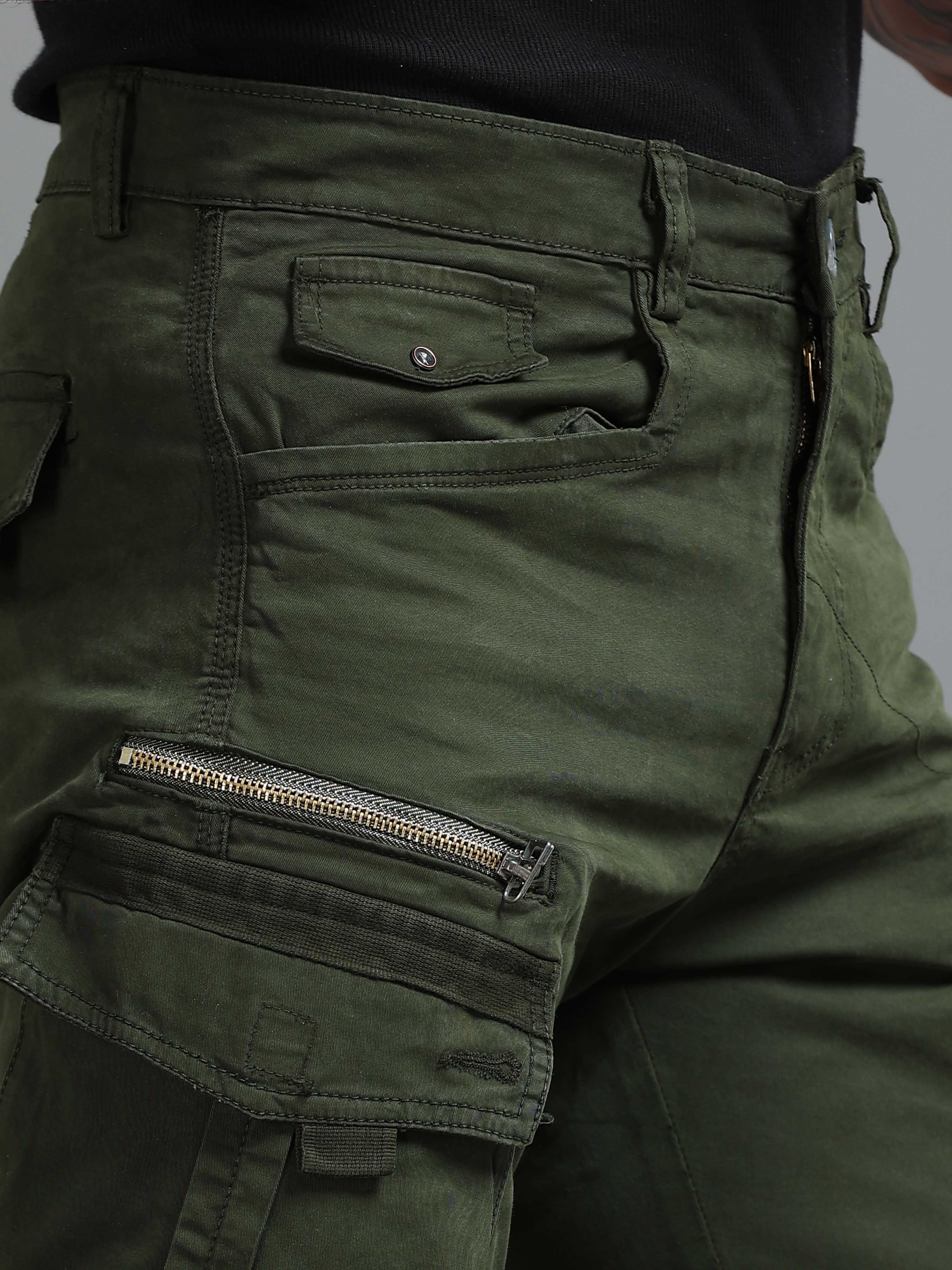 Rugged Zip Cargo Pants In Olive