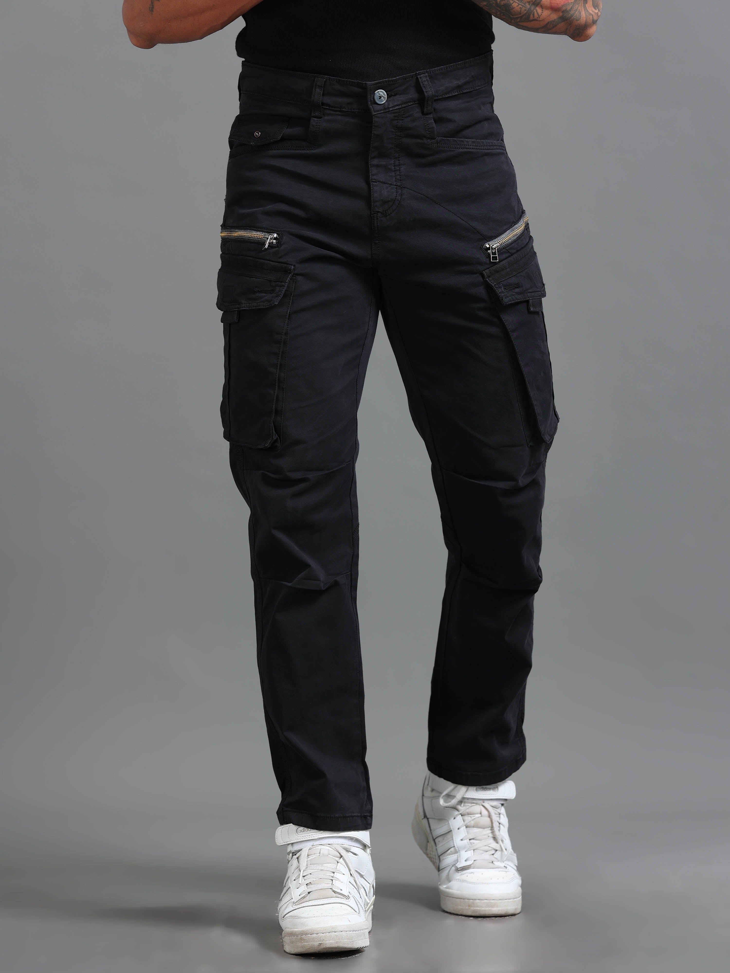 Rugged Zip Cargo Pants In Black