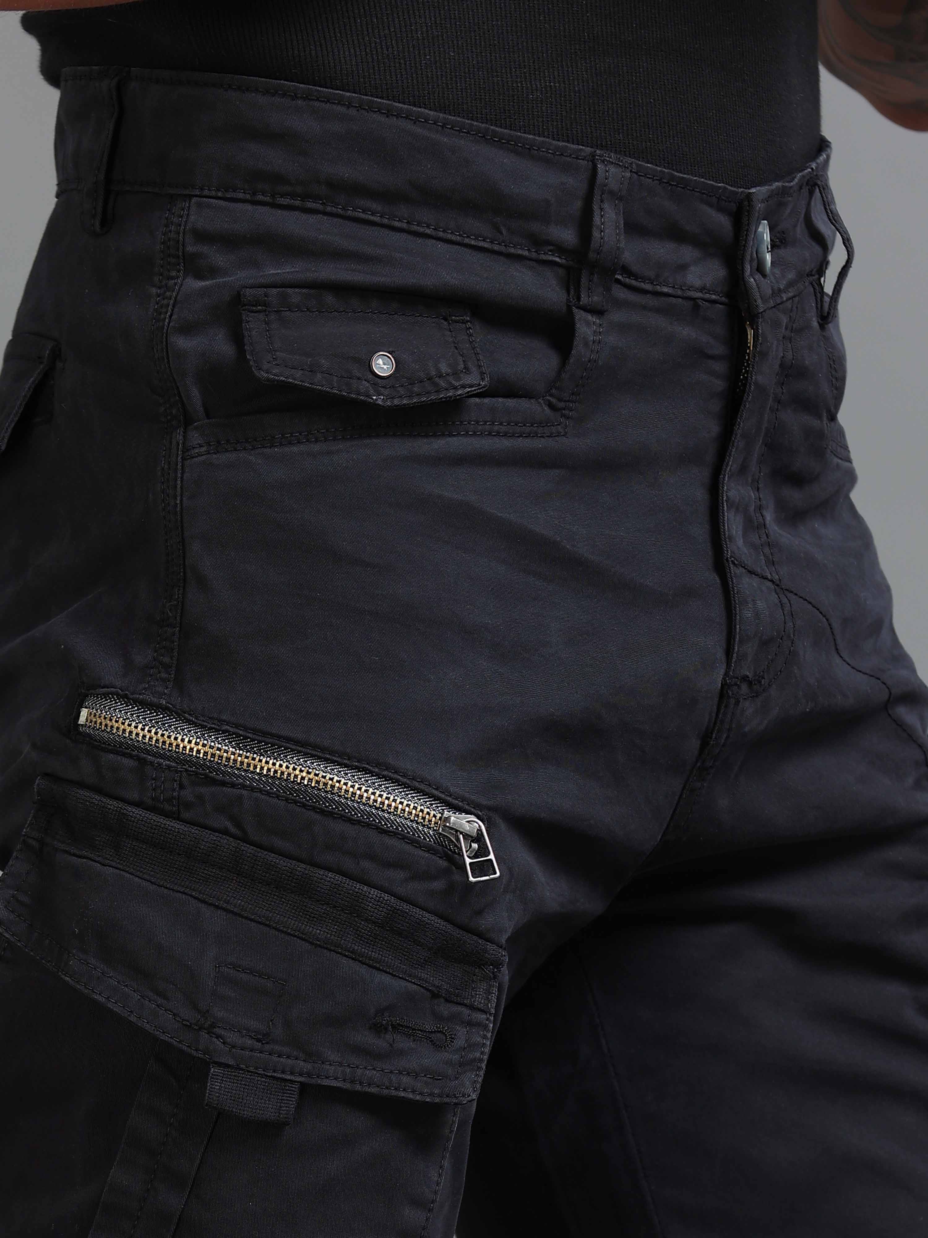 Rugged Zip Cargo Pants In Black