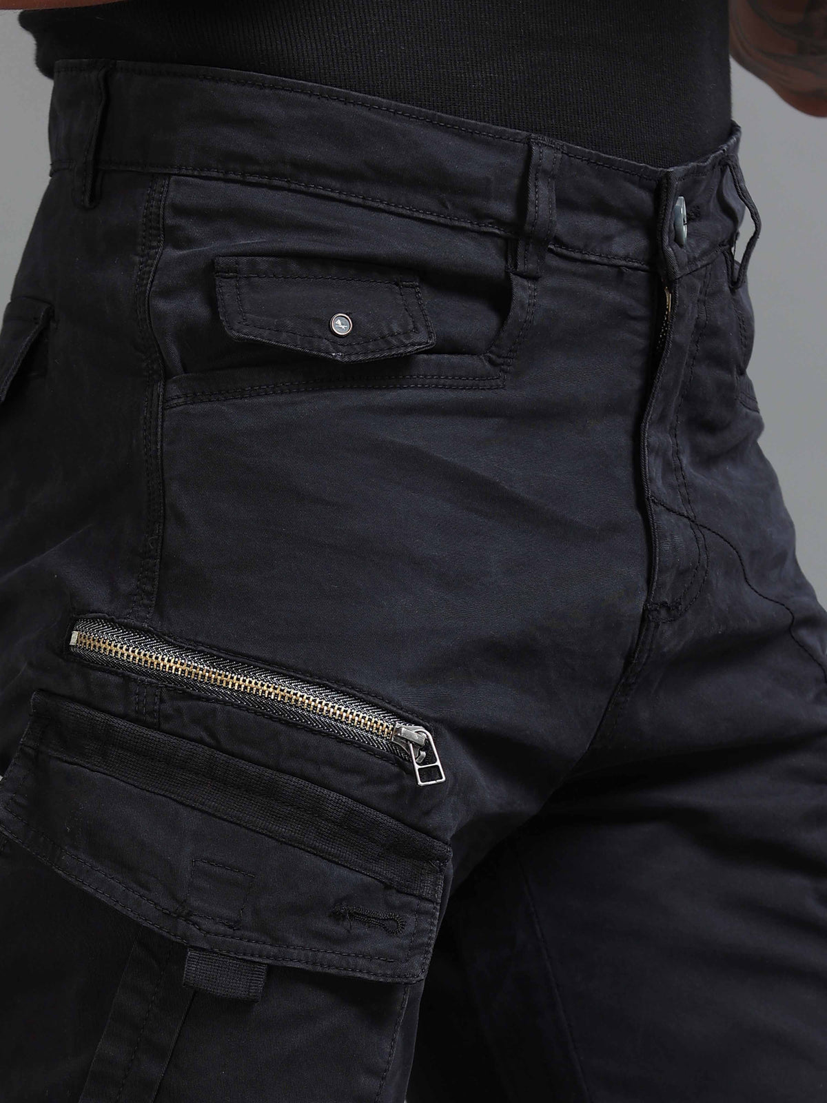 Rugged Zip Cargo Pants In Black