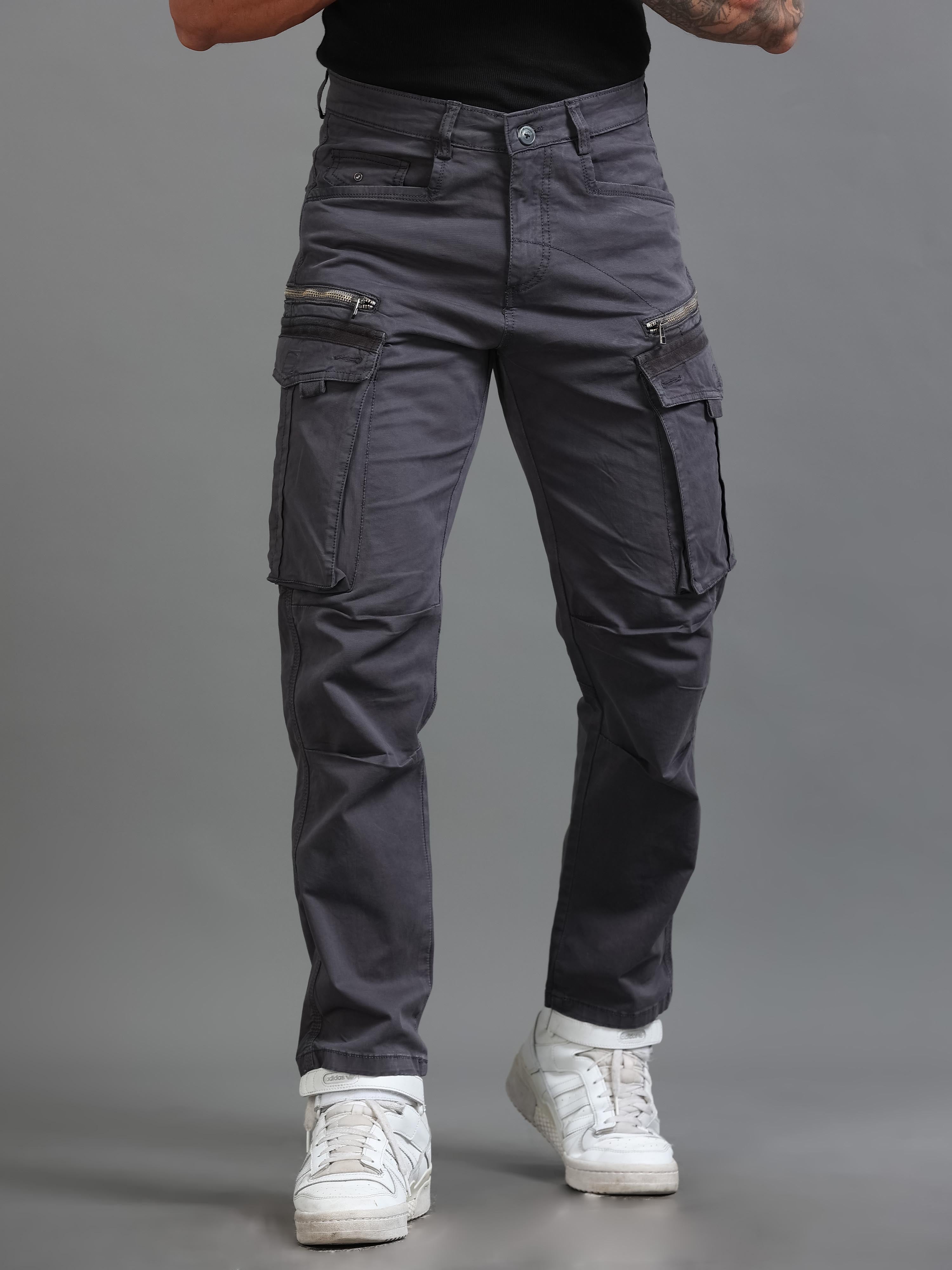 Rugged Zip Cargo Pants In Ash Blue