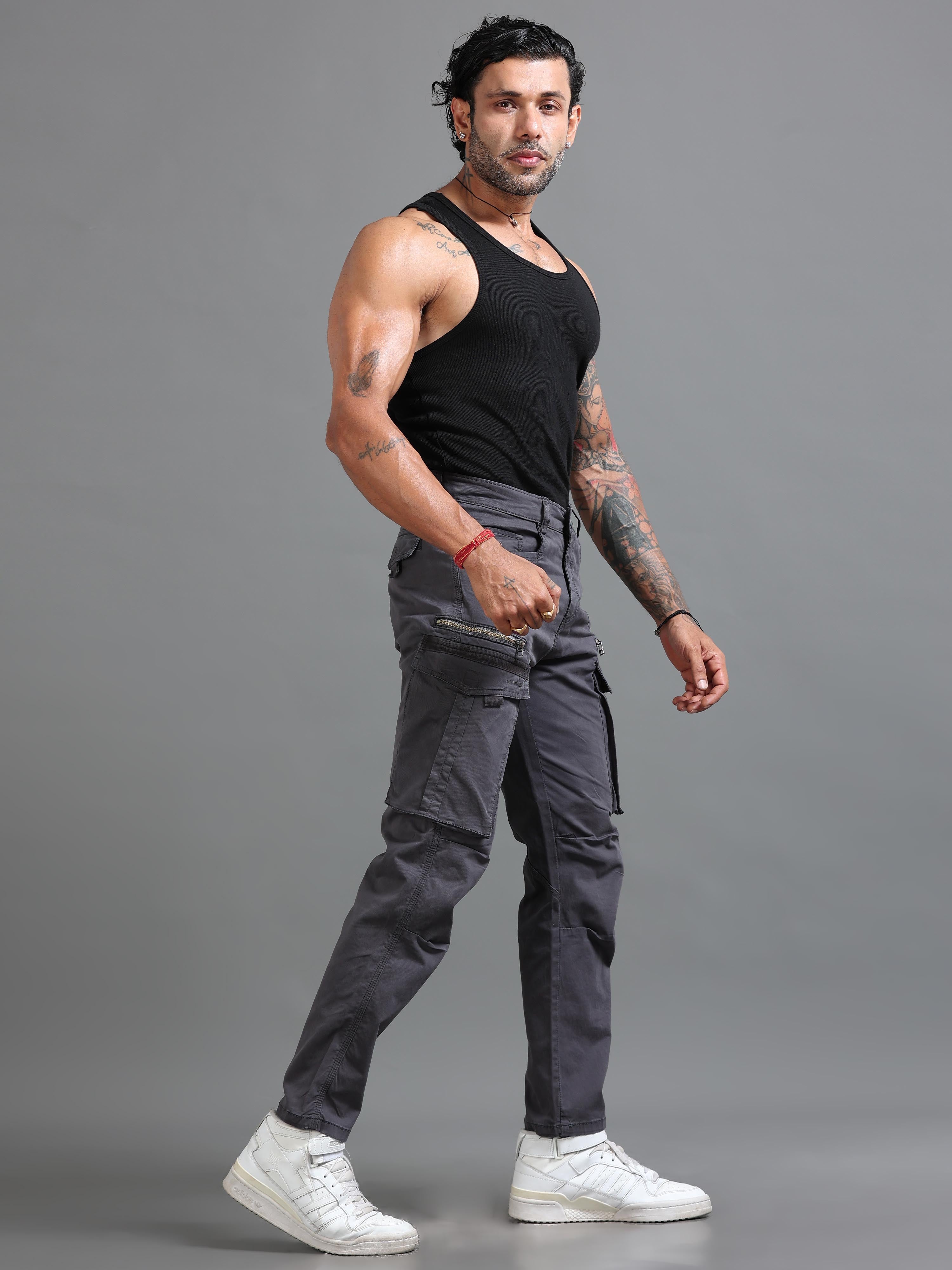Rugged Zip Cargo Pants In Ash Blue