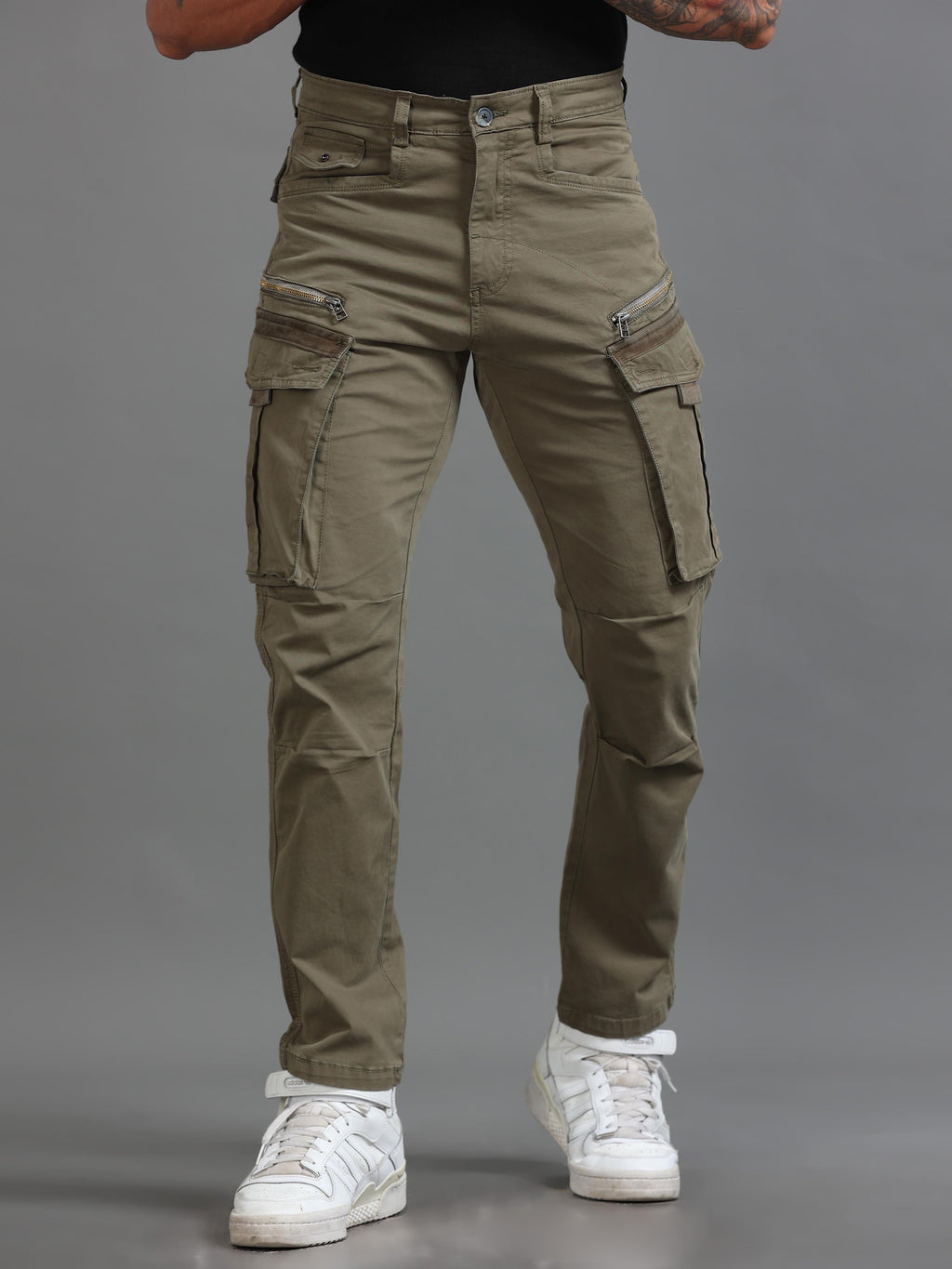 Rugged Zip Cargo Pants In Sand Beige