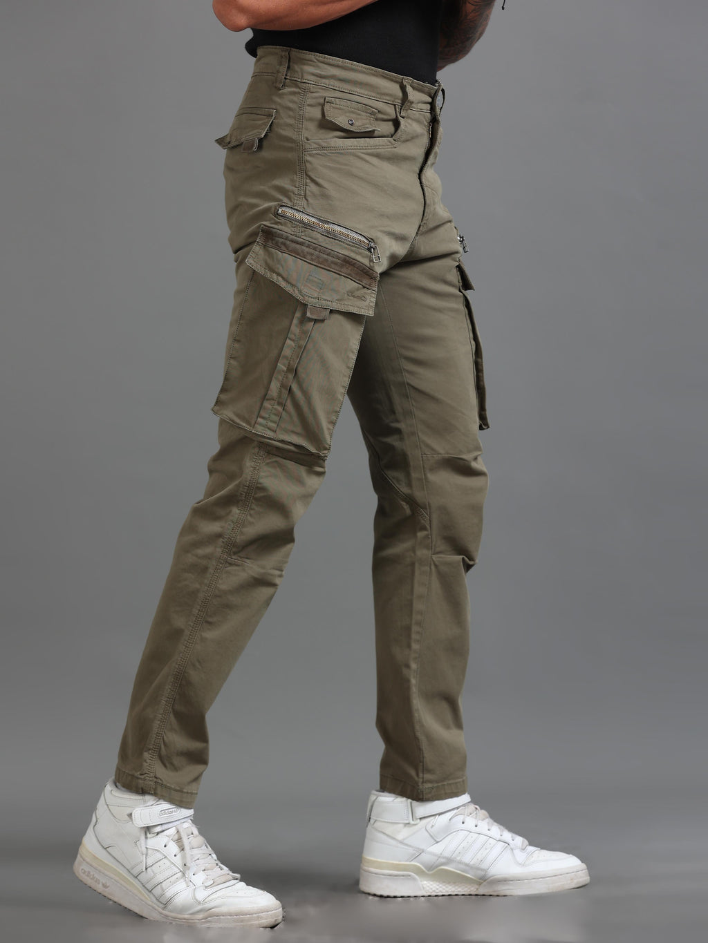 Rugged Zip Cargo Pants In Sand Beige