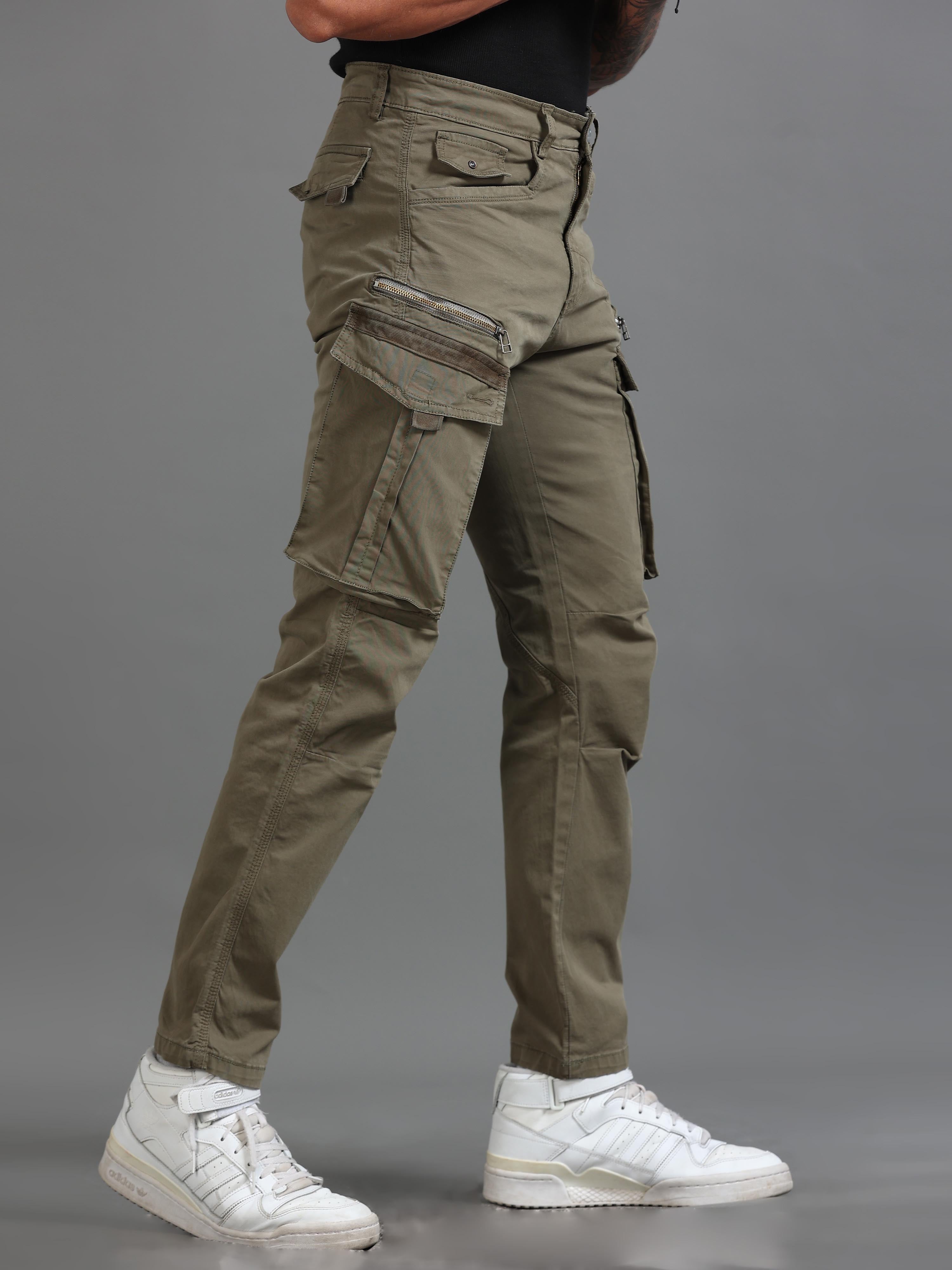 Rugged Zip Cargo Pants In Sand Beige