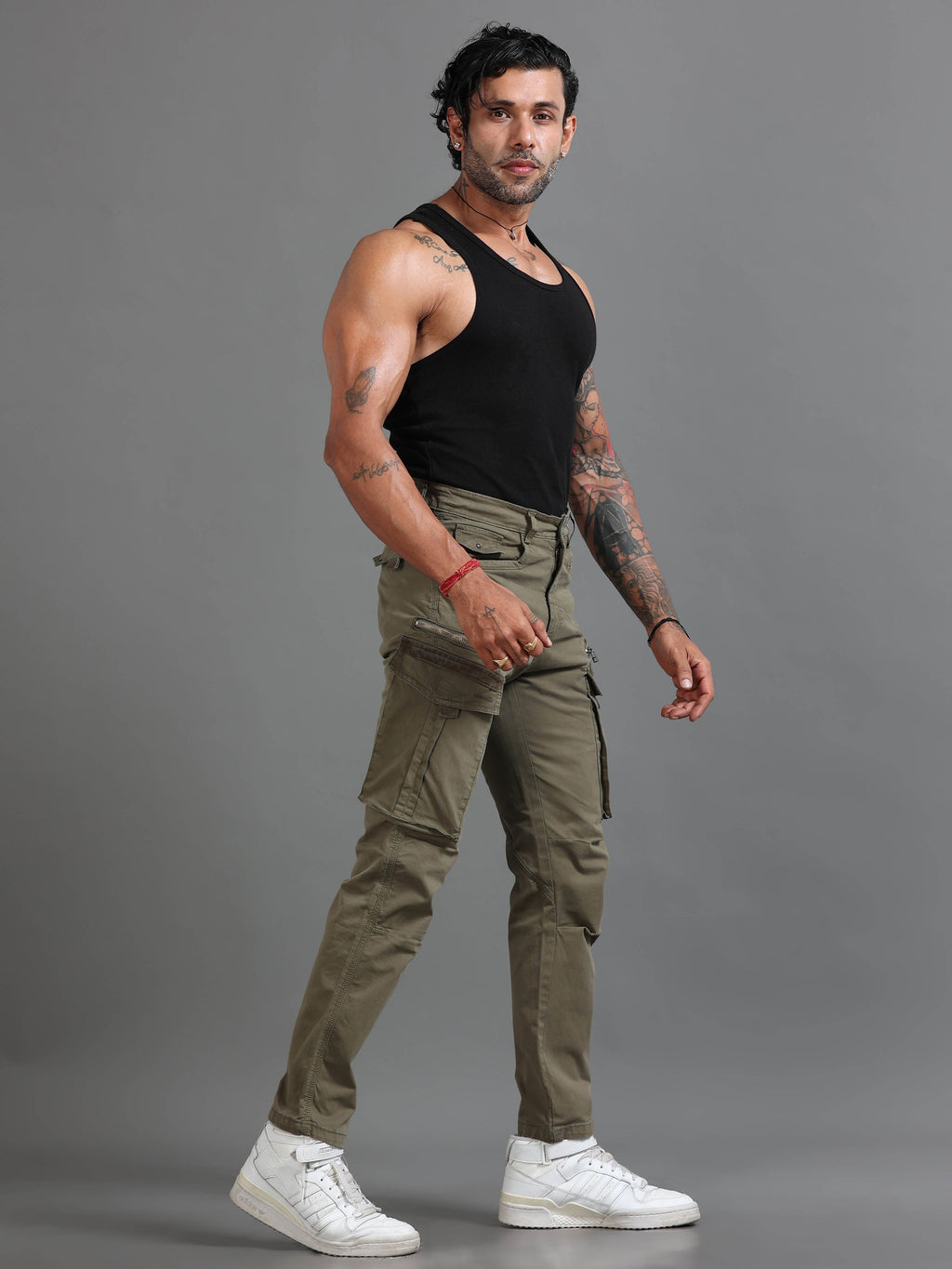 Rugged Zip Cargo Pants In Sand Beige
