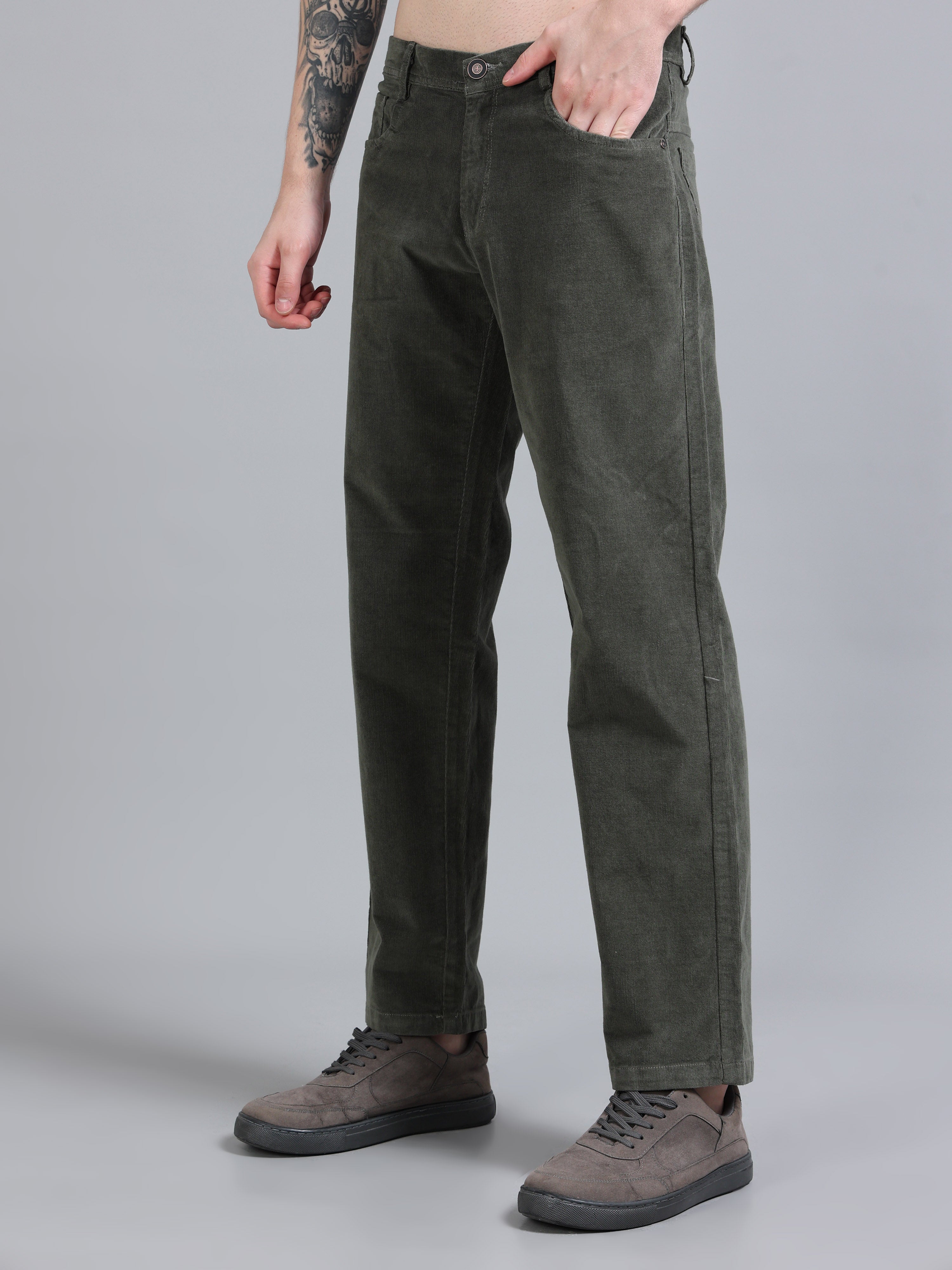 Mens Corduroy Trousers Olive