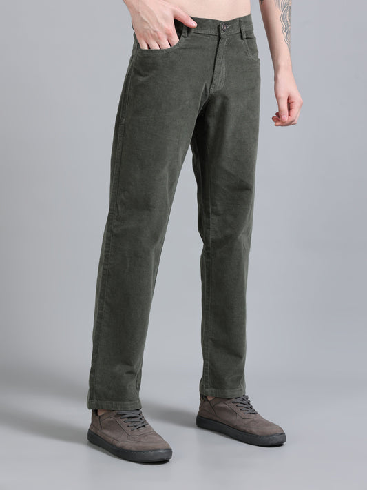 Men Corduroy Trousers-Olive