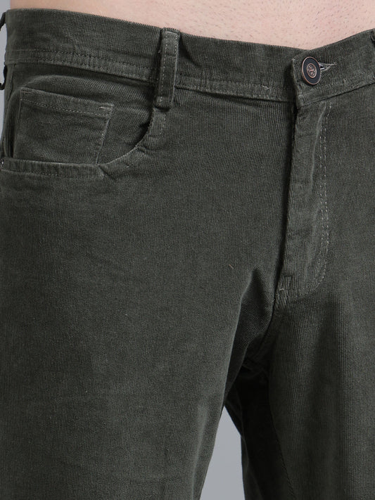 Men Corduroy Trousers-Olive