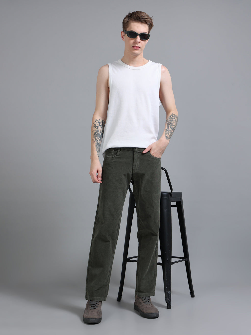Mens Corduroy Trousers Olive