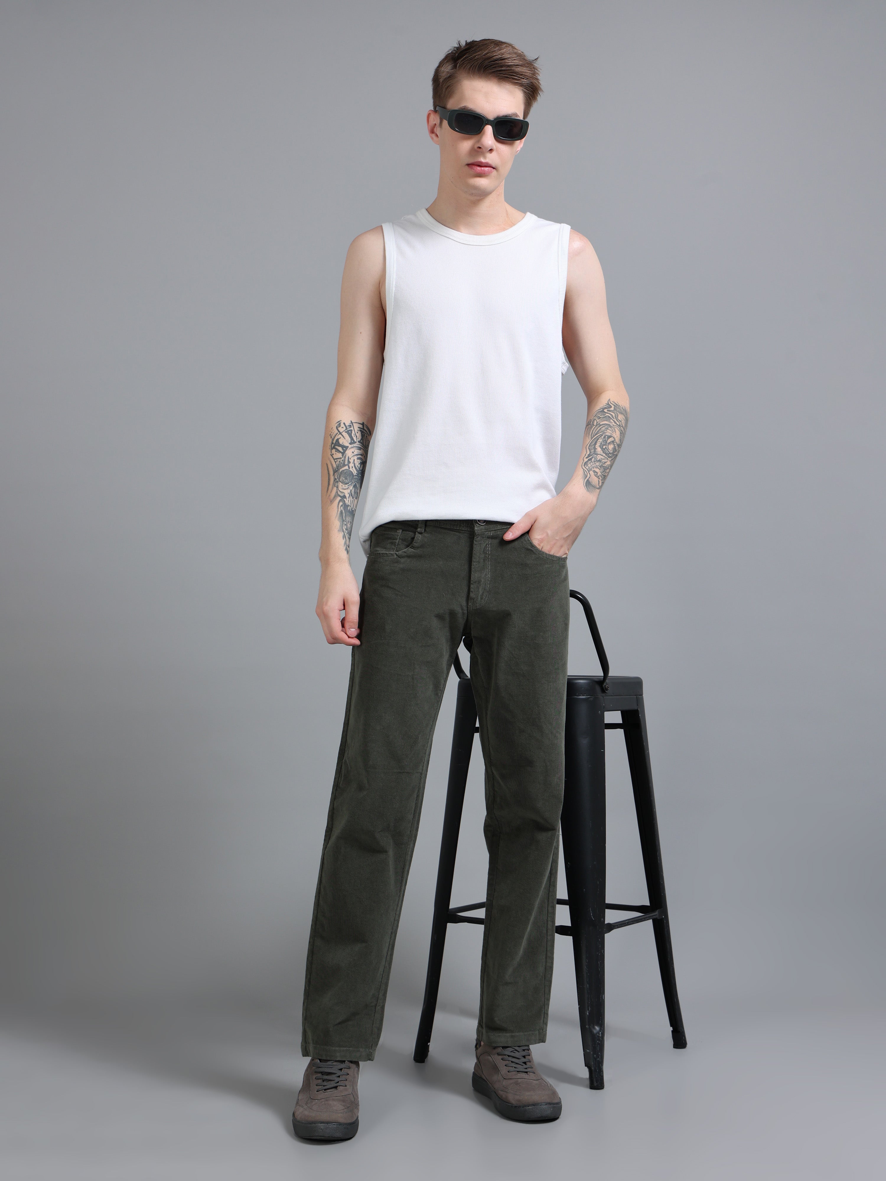 Mens Corduroy Trousers Olive