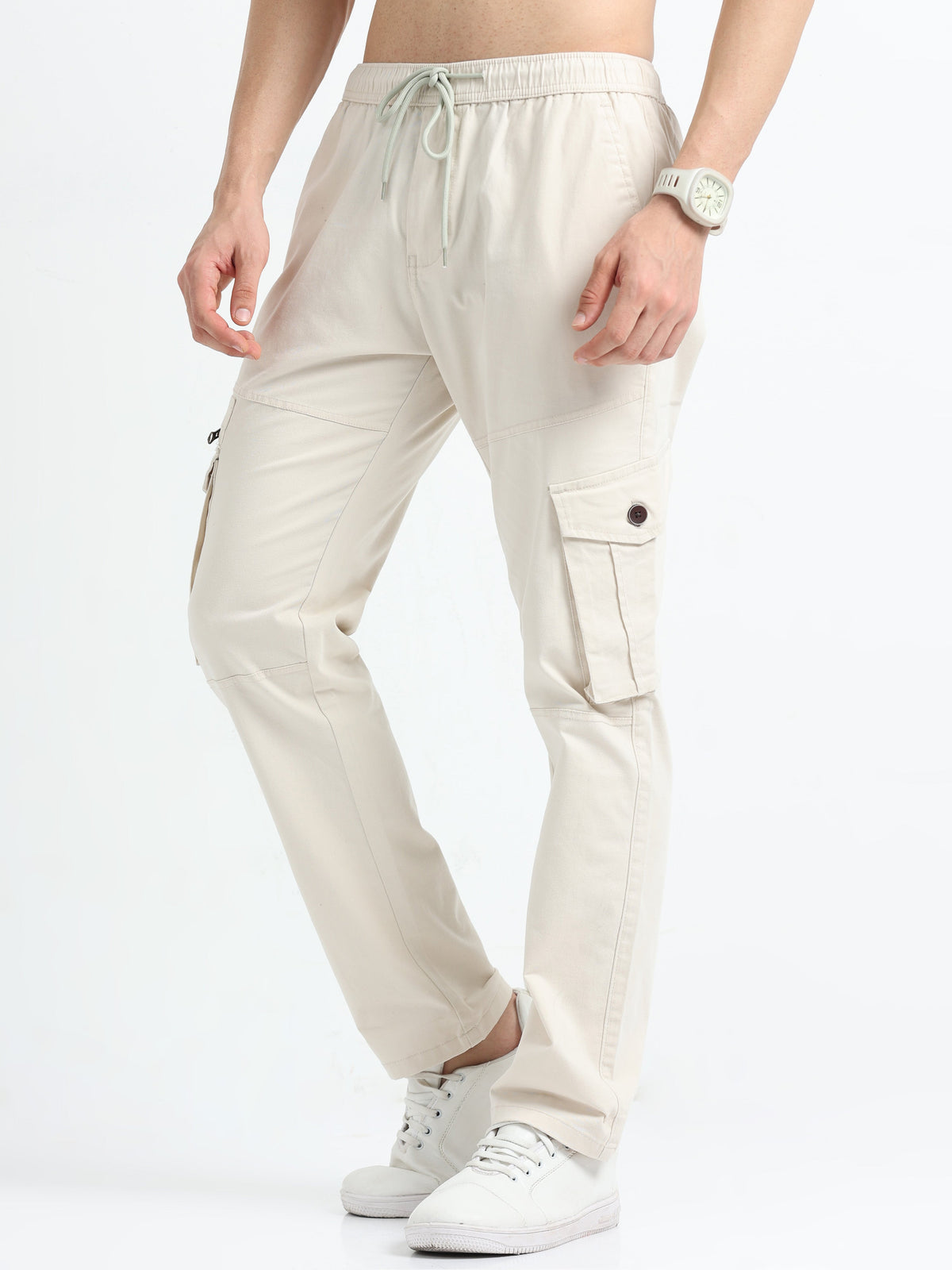 Men Zipper Cargo-Cream