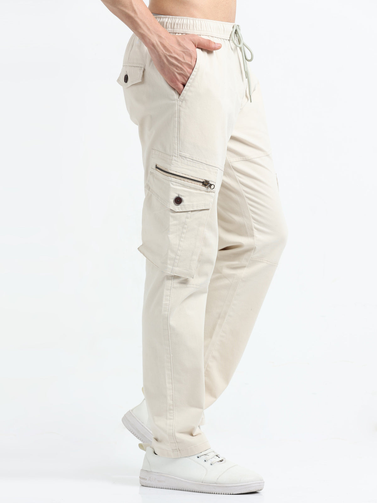 Men Zipper Cargo-Cream