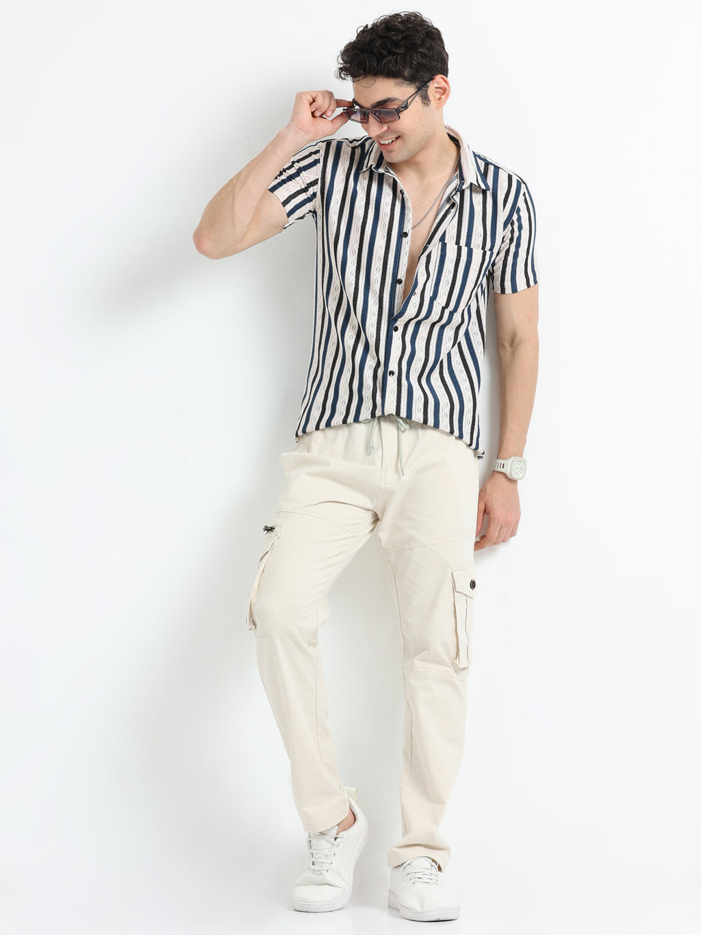 Men Zipper Cargo-Cream