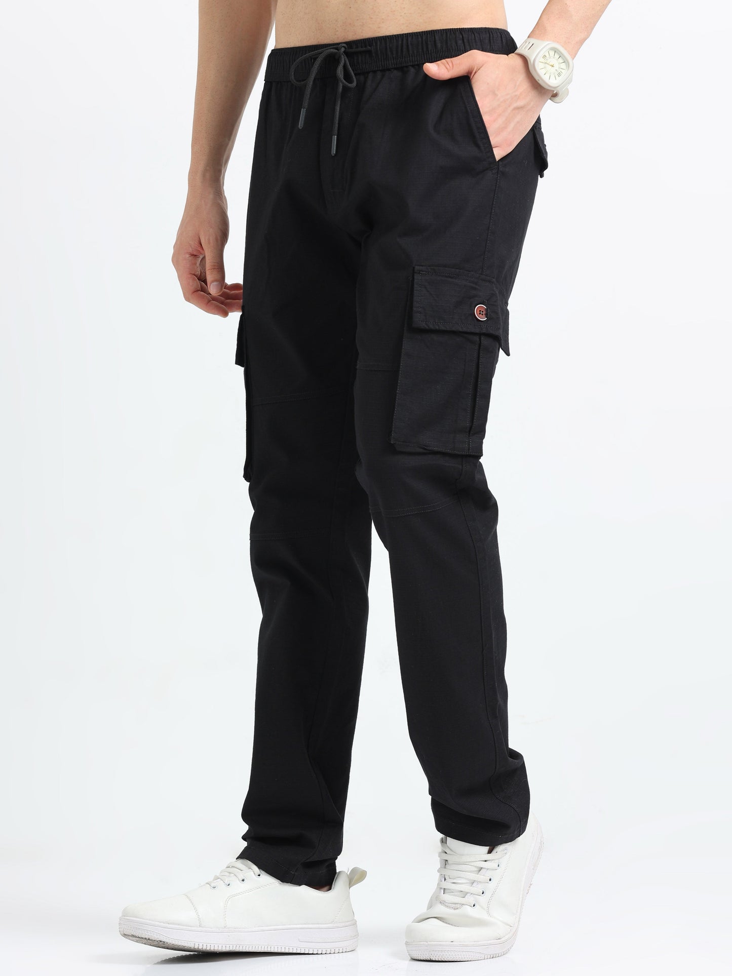 Men Self Design Breeze Cargoes-Black