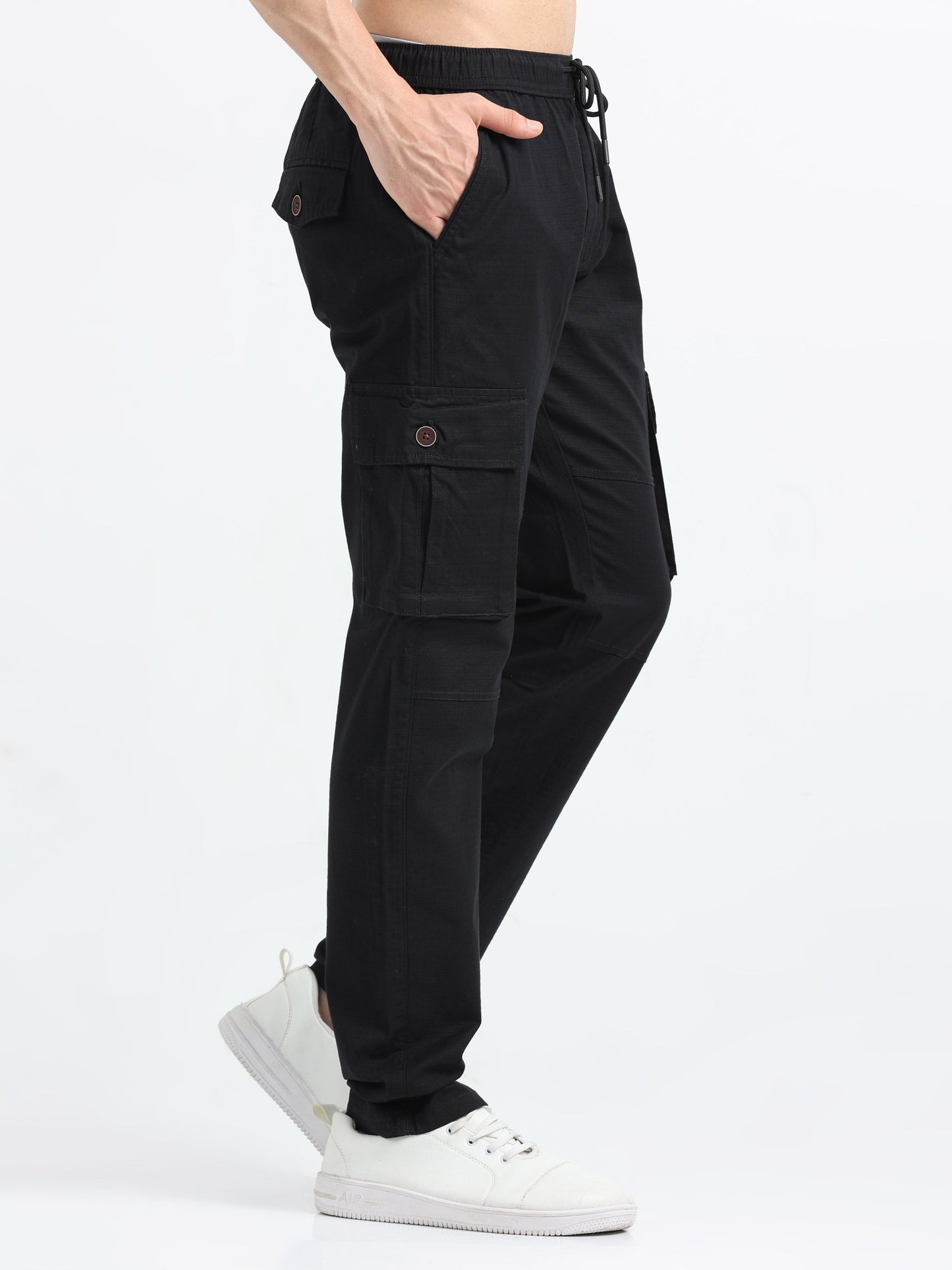 Men Self Design Breeze Cargoes-Black