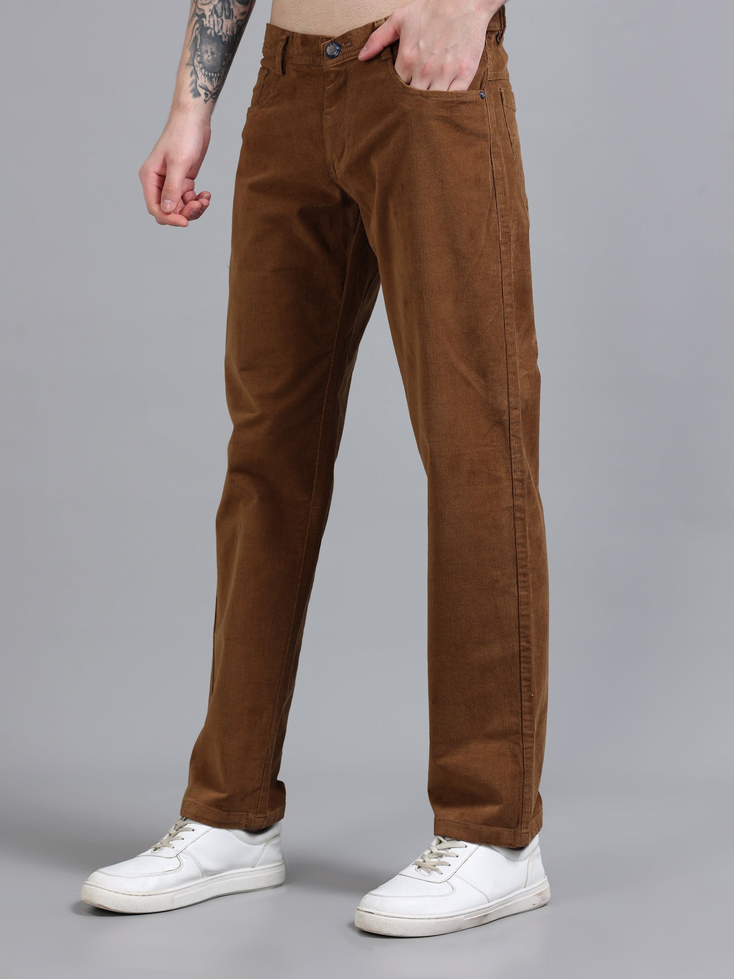 Men Corduroy Trousers-Khaki