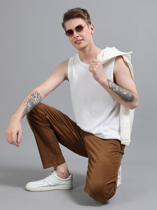 Men Corduroy Trousers-Khaki