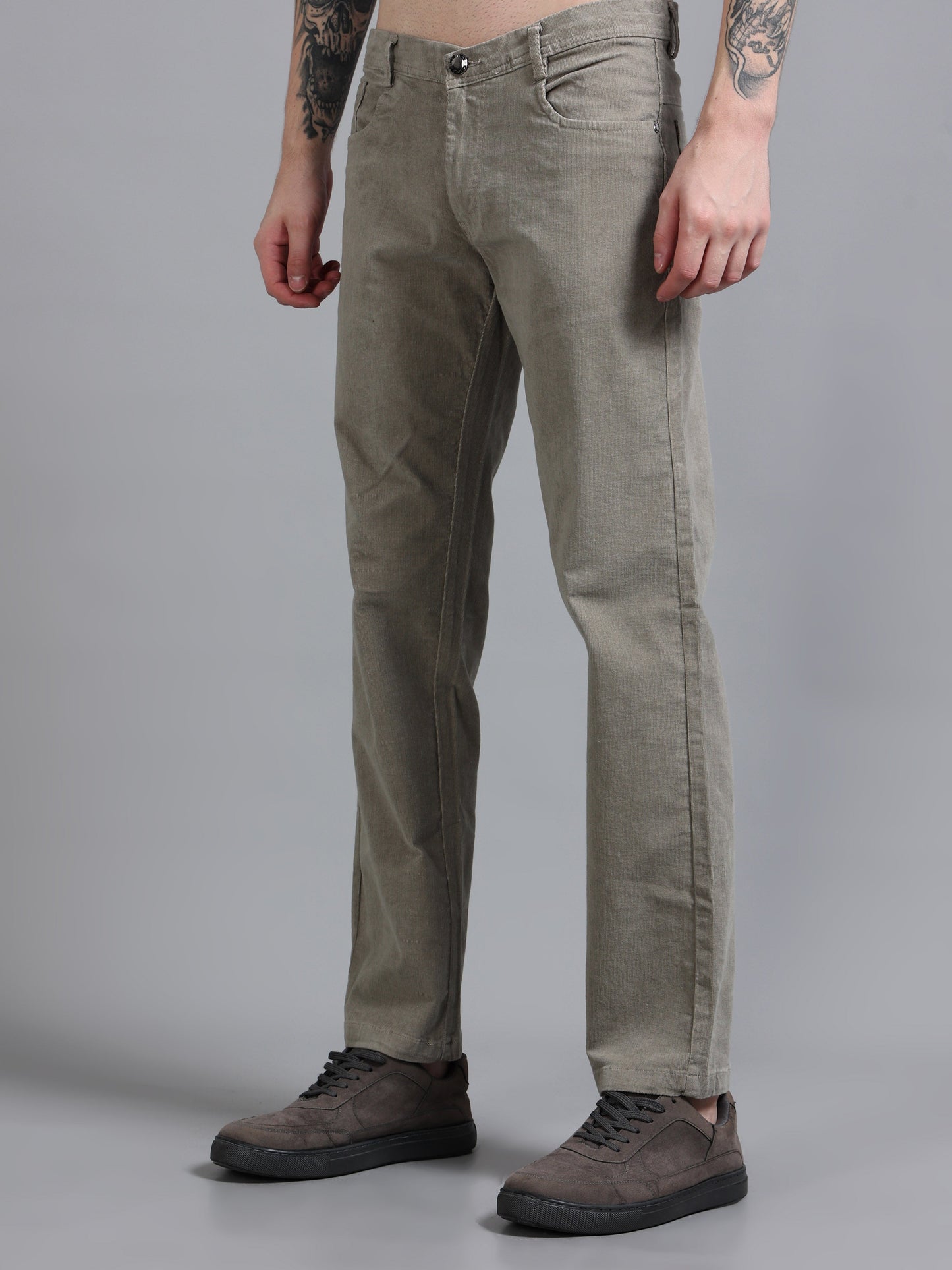 Men Corduroy Trousers-Light Grey