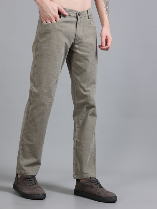 Men Corduroy Trousers-Light Grey