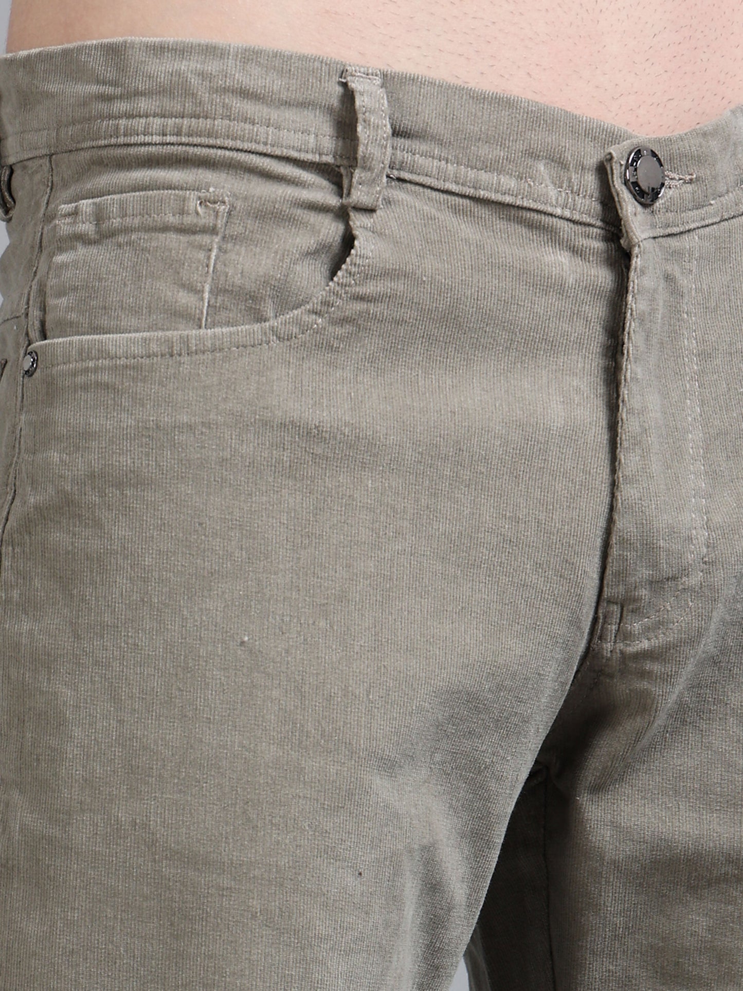 Men Corduroy Trousers-Light Grey
