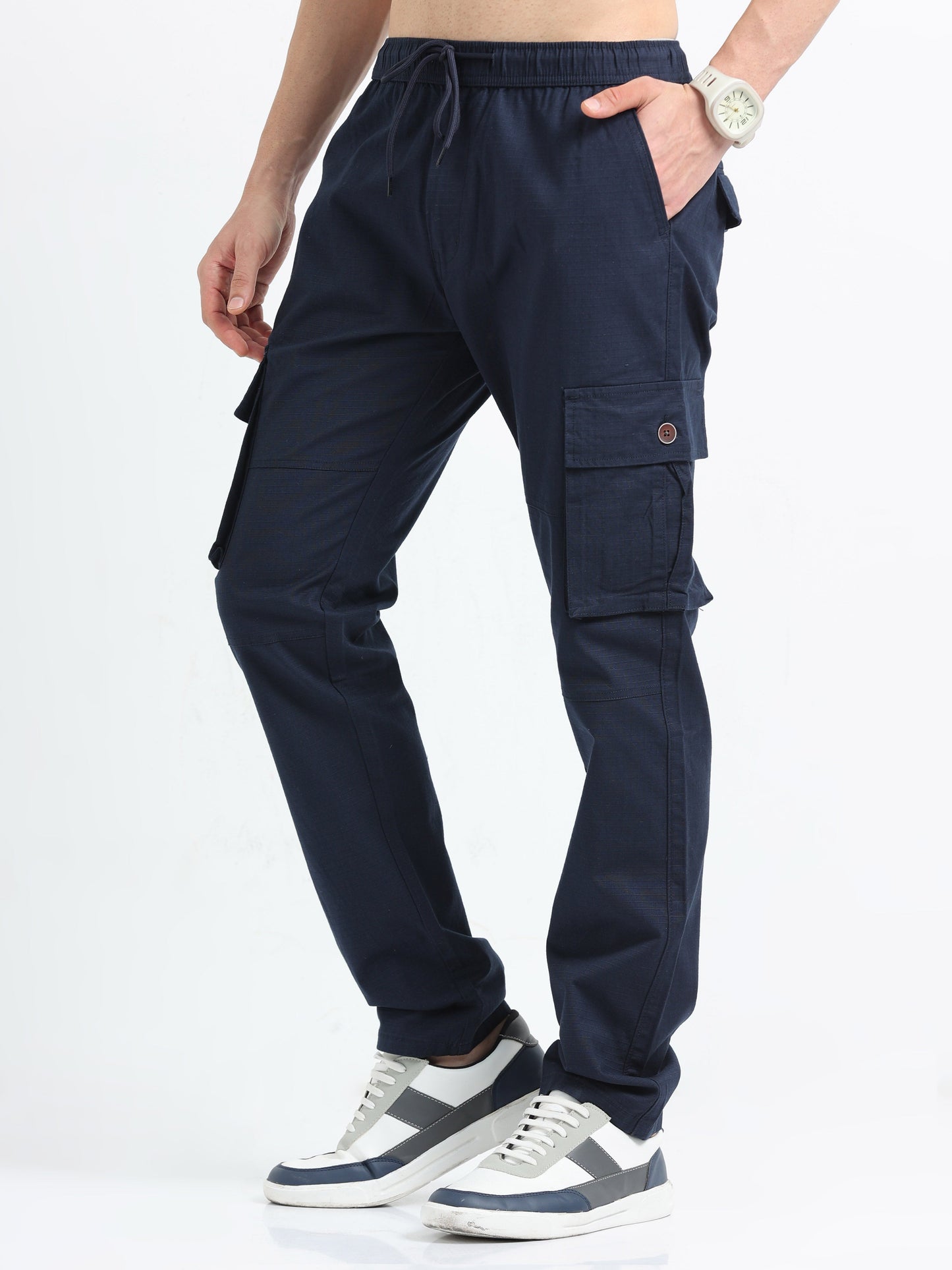 Men Self Design Breeze Cargoes-Navy