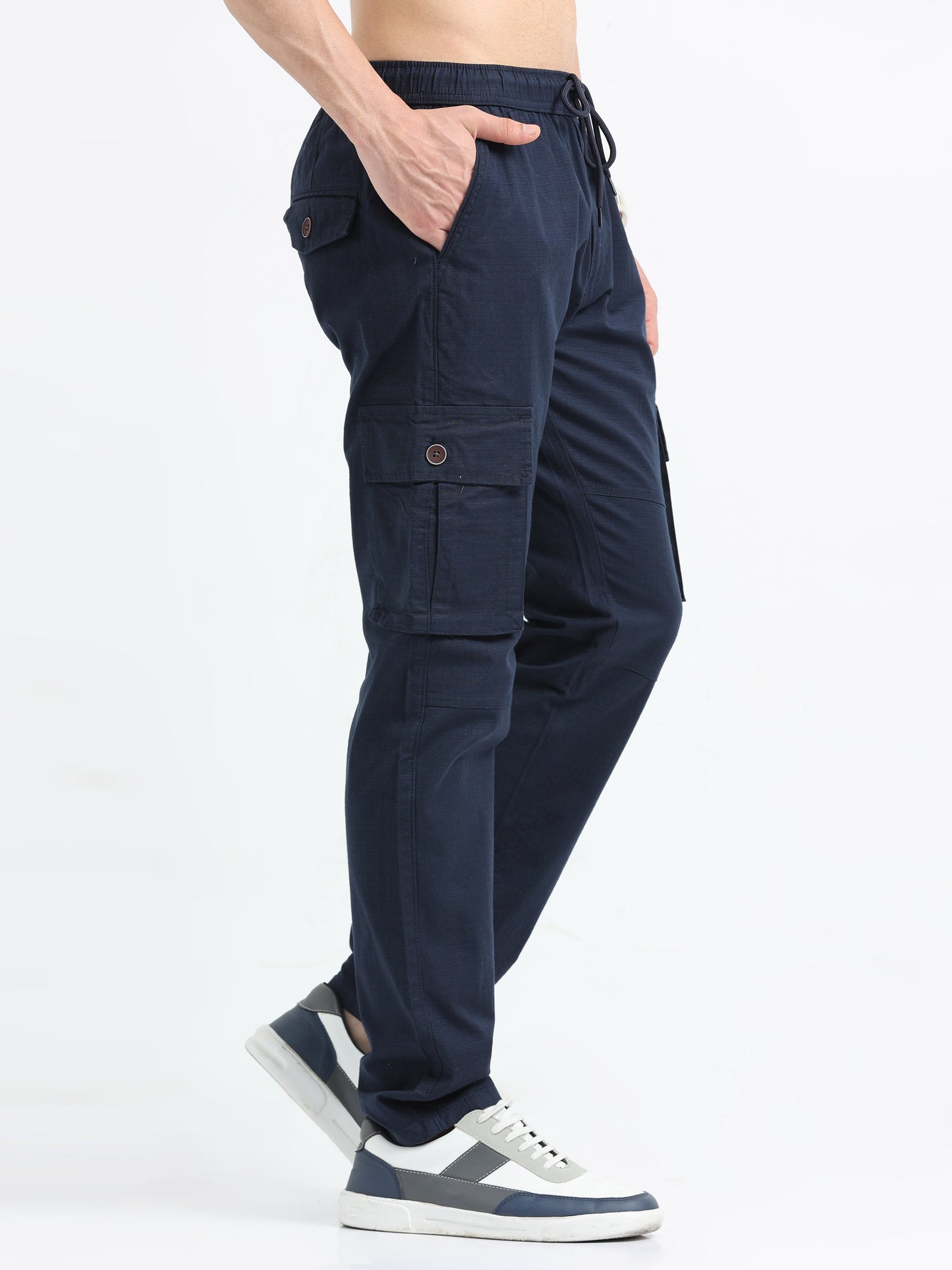 Men Self Design Breeze Cargoes-Navy