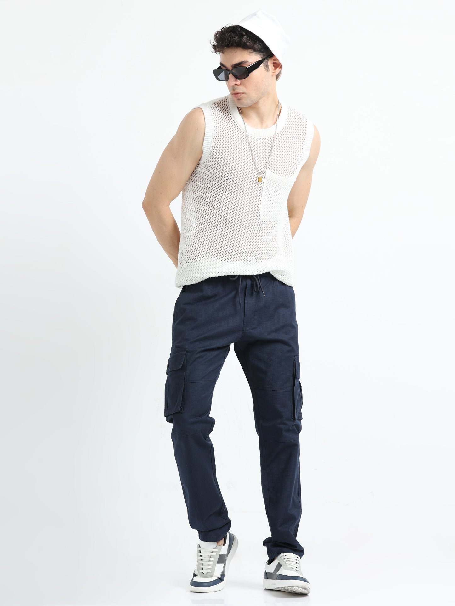 Men Self Design Breeze Cargoes-Navy