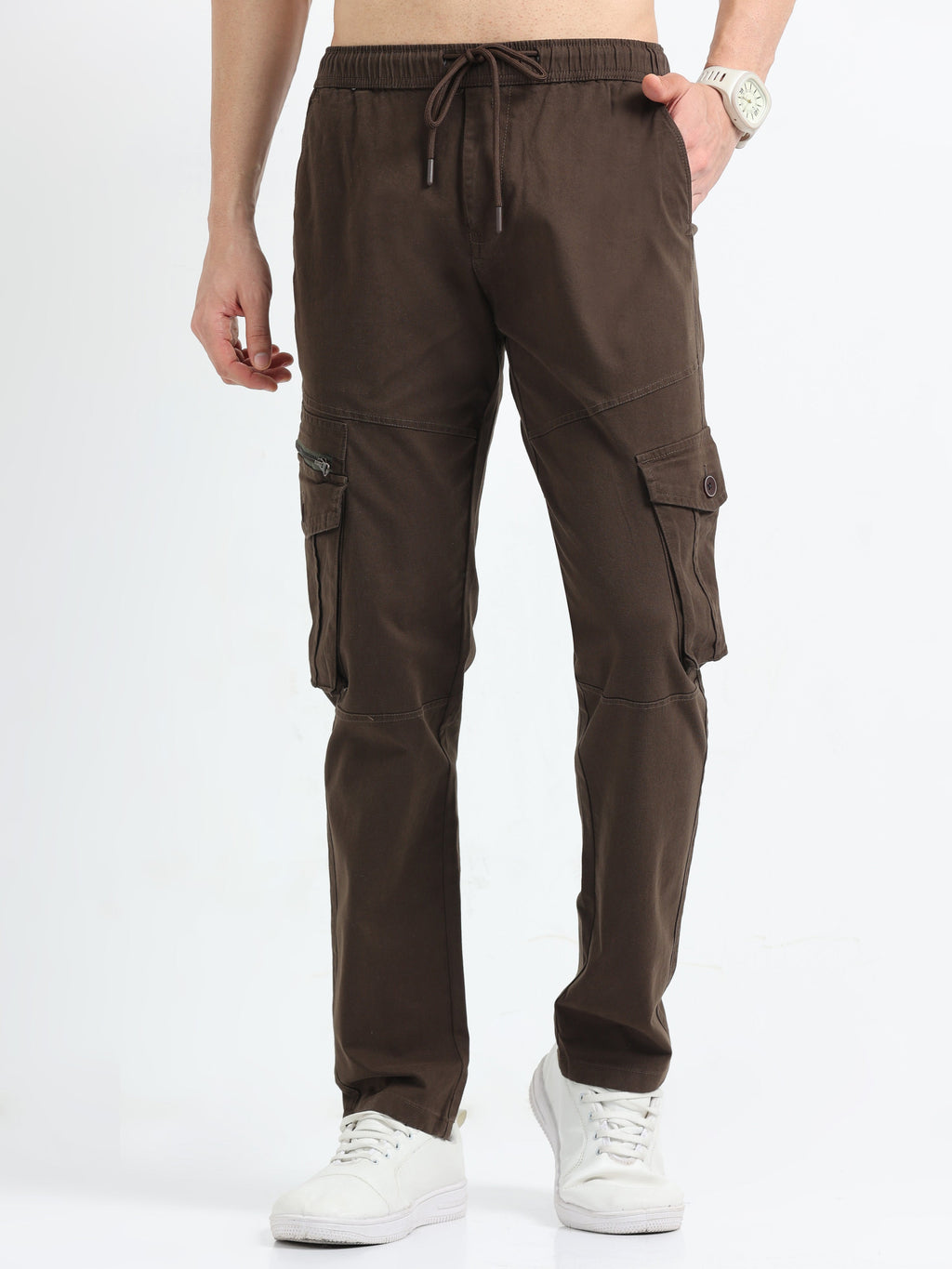 Men Zipper Cargo-Brown