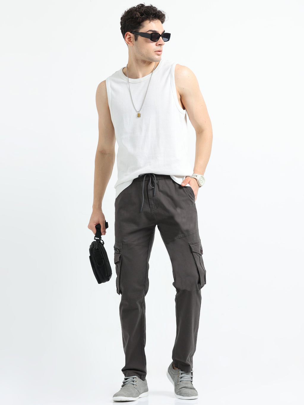 Men Zipper Cargo-Grey