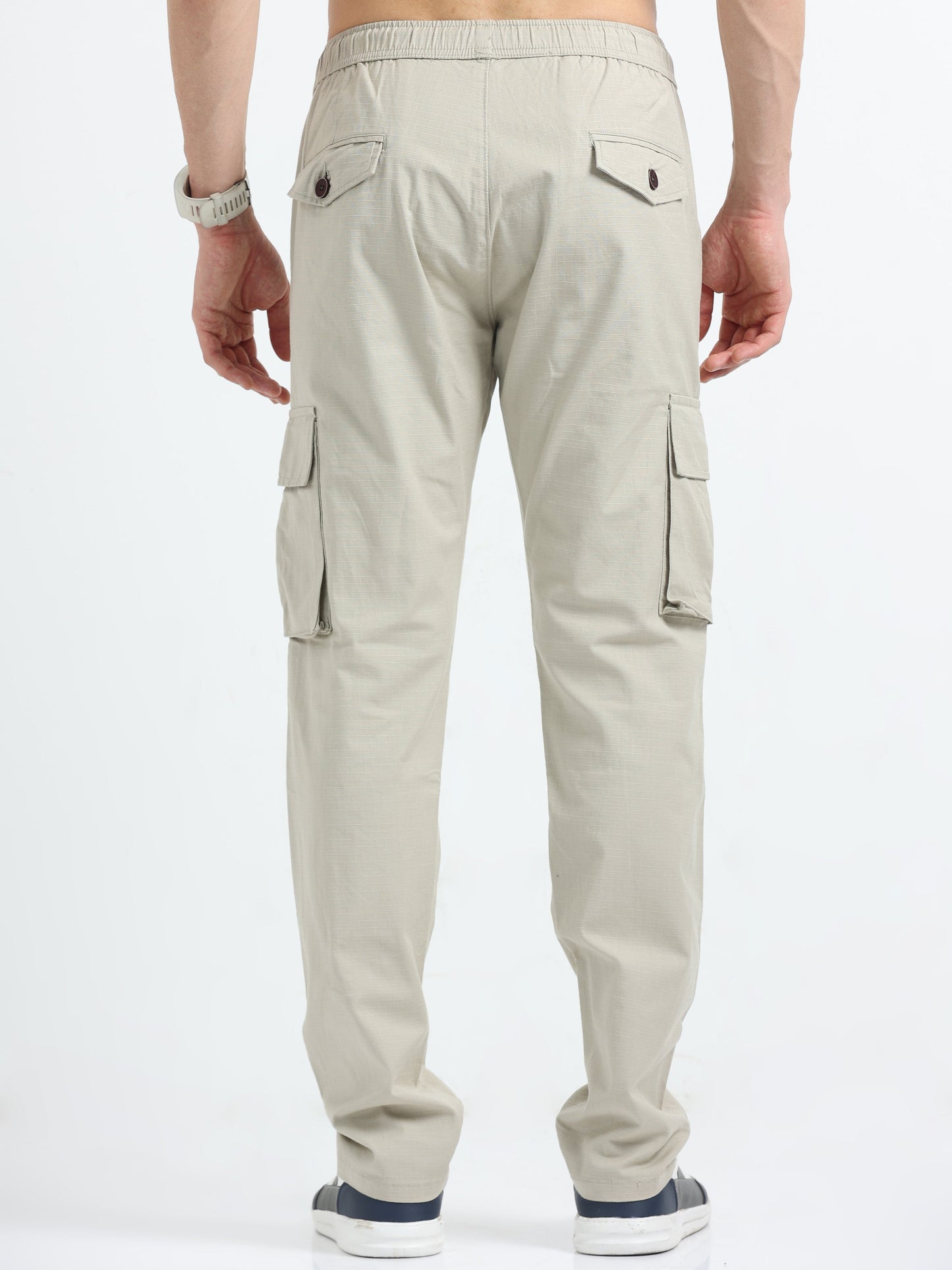 Men Self Design Breeze Cargoes-Cream