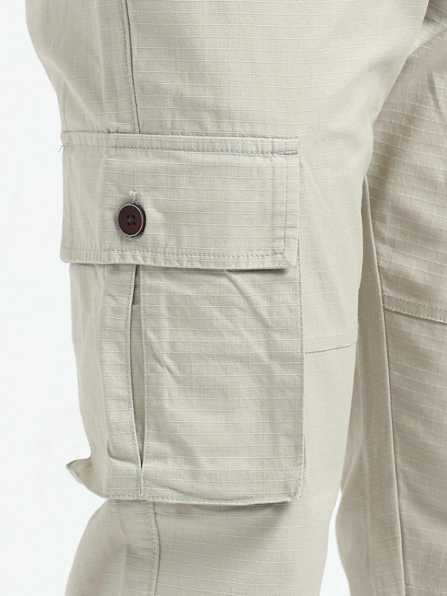 Men Self Design Breeze Cargoes-Cream