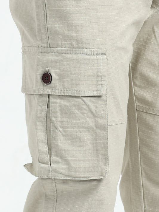 Men Self Design Breeze Cargoes-Cream