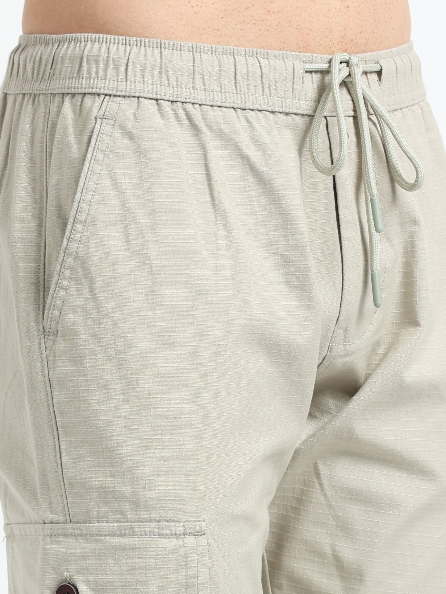 Men Self Design Breeze Cargoes-Cream