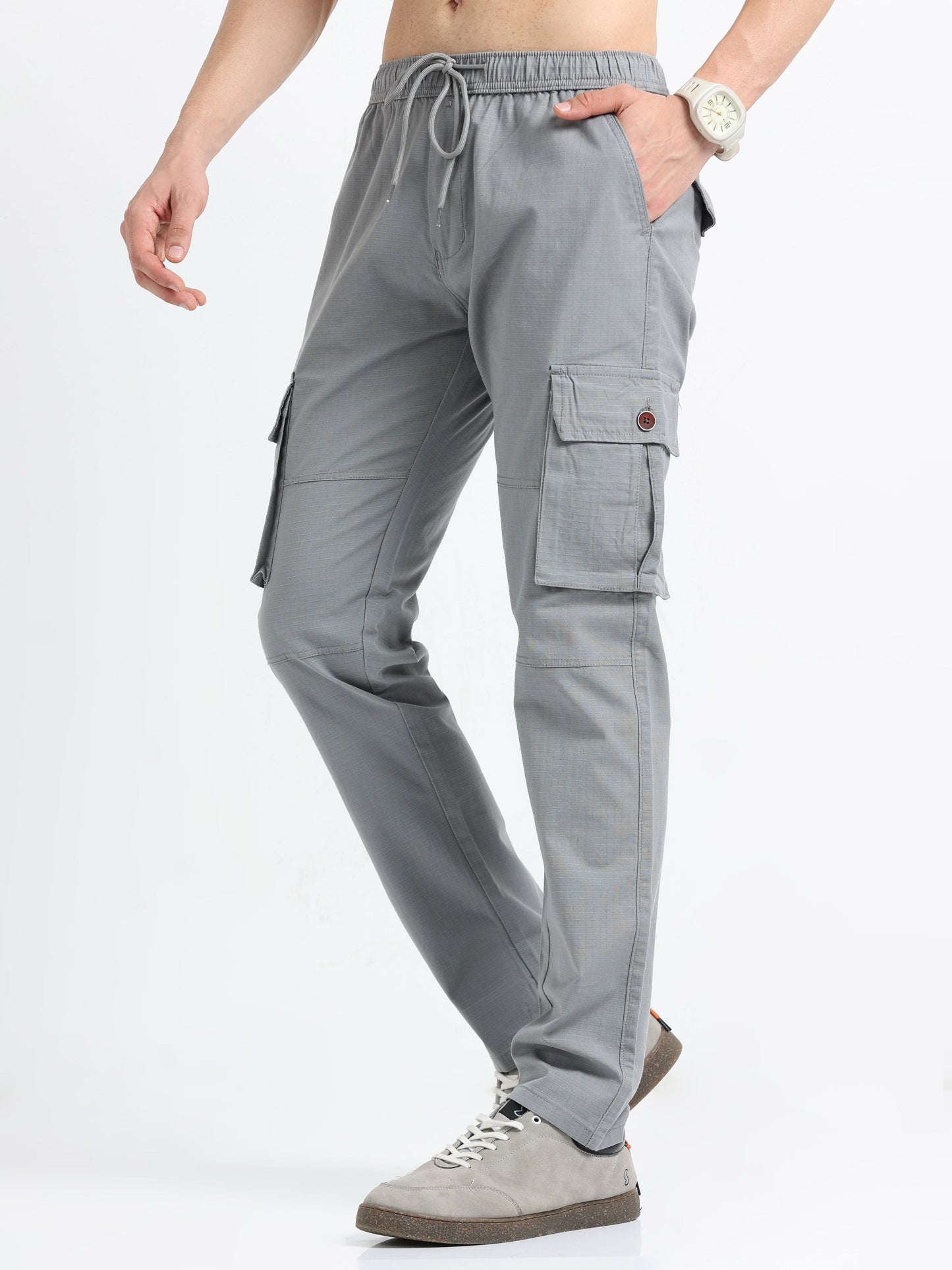 Men Self Design Breeze Cargoes-Lt Grey