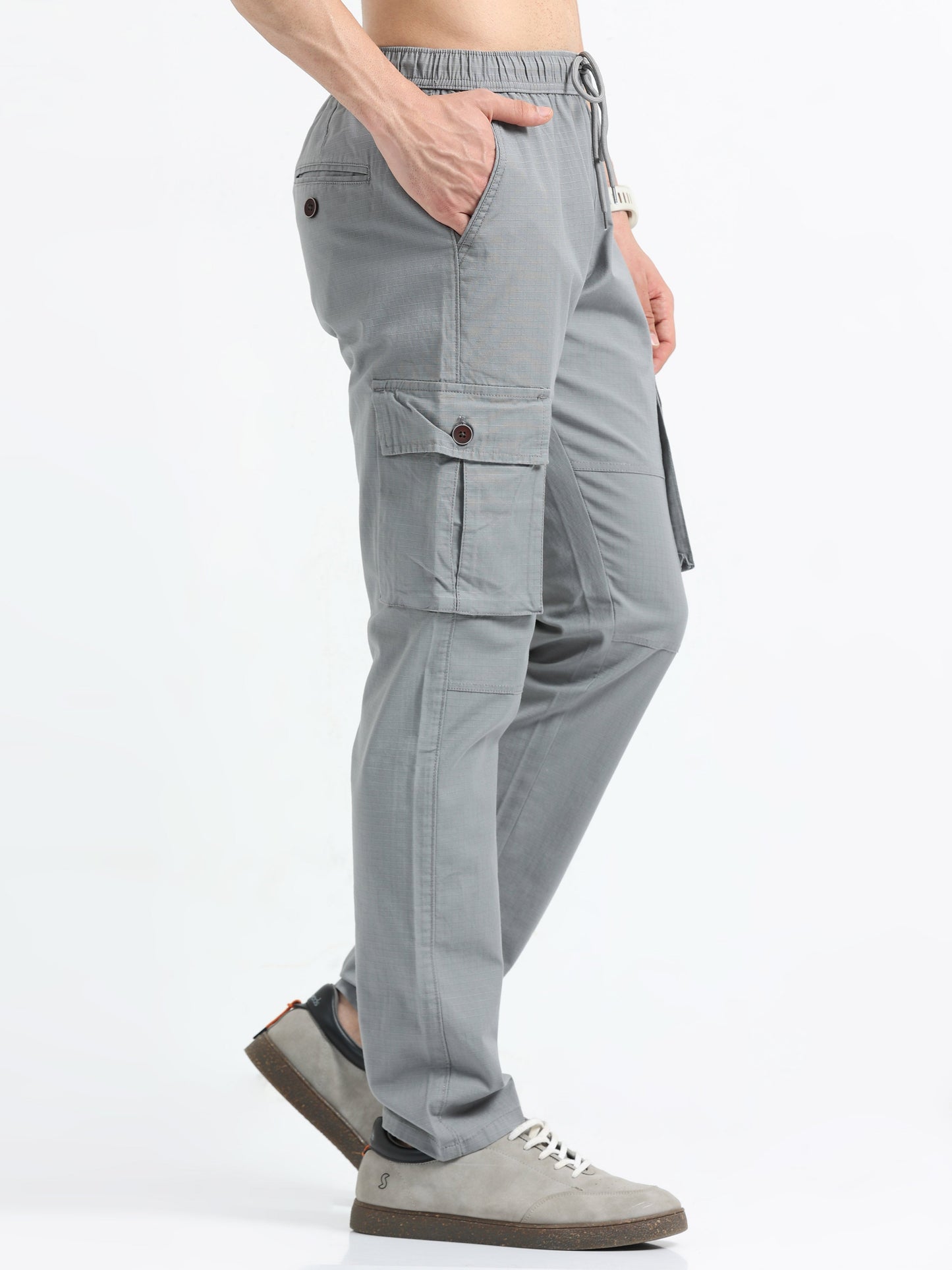 Men Self Design Breeze Cargoes-Lt Grey