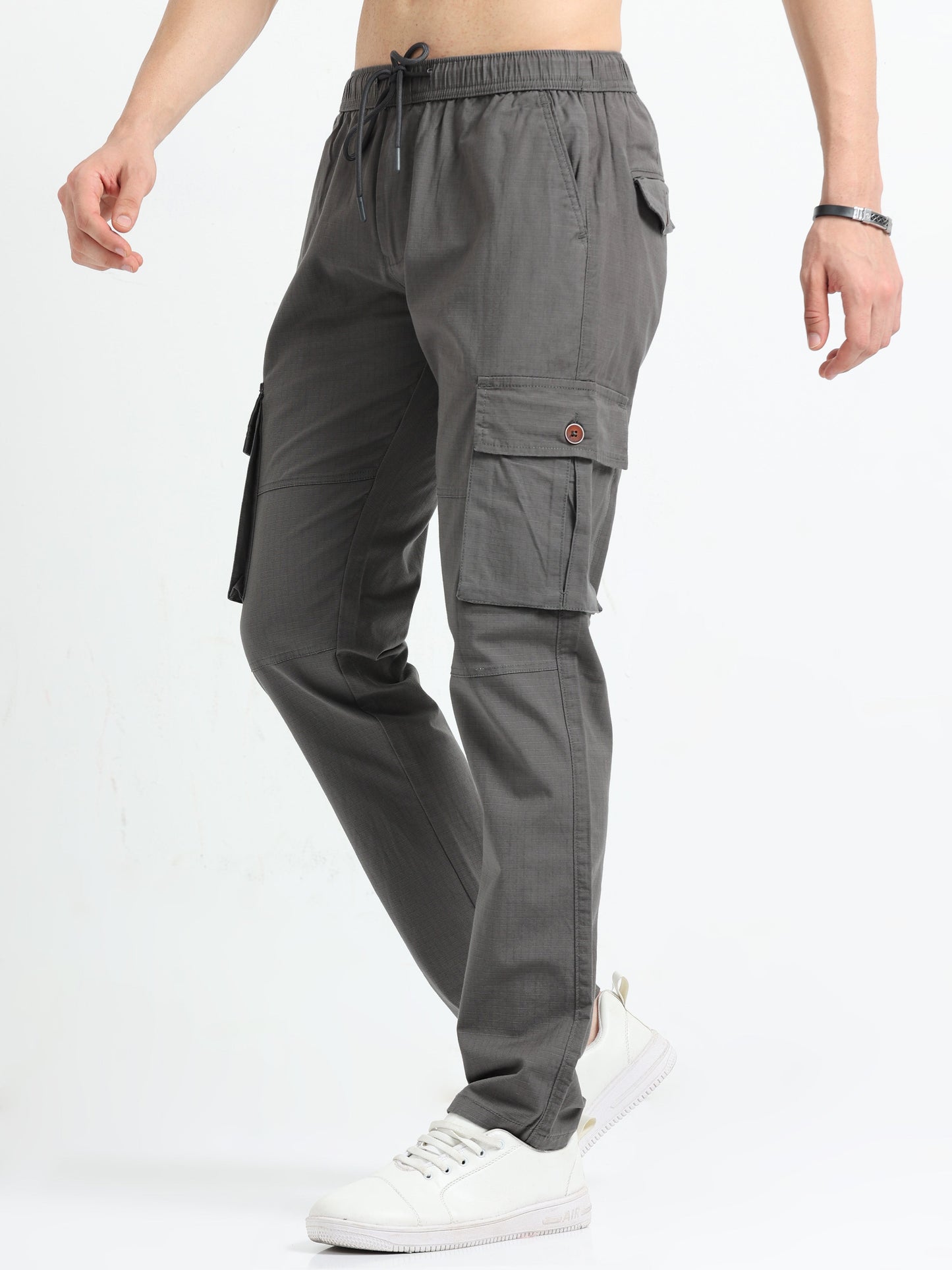 Men Self Design Breeze Cargoes-Biscuit