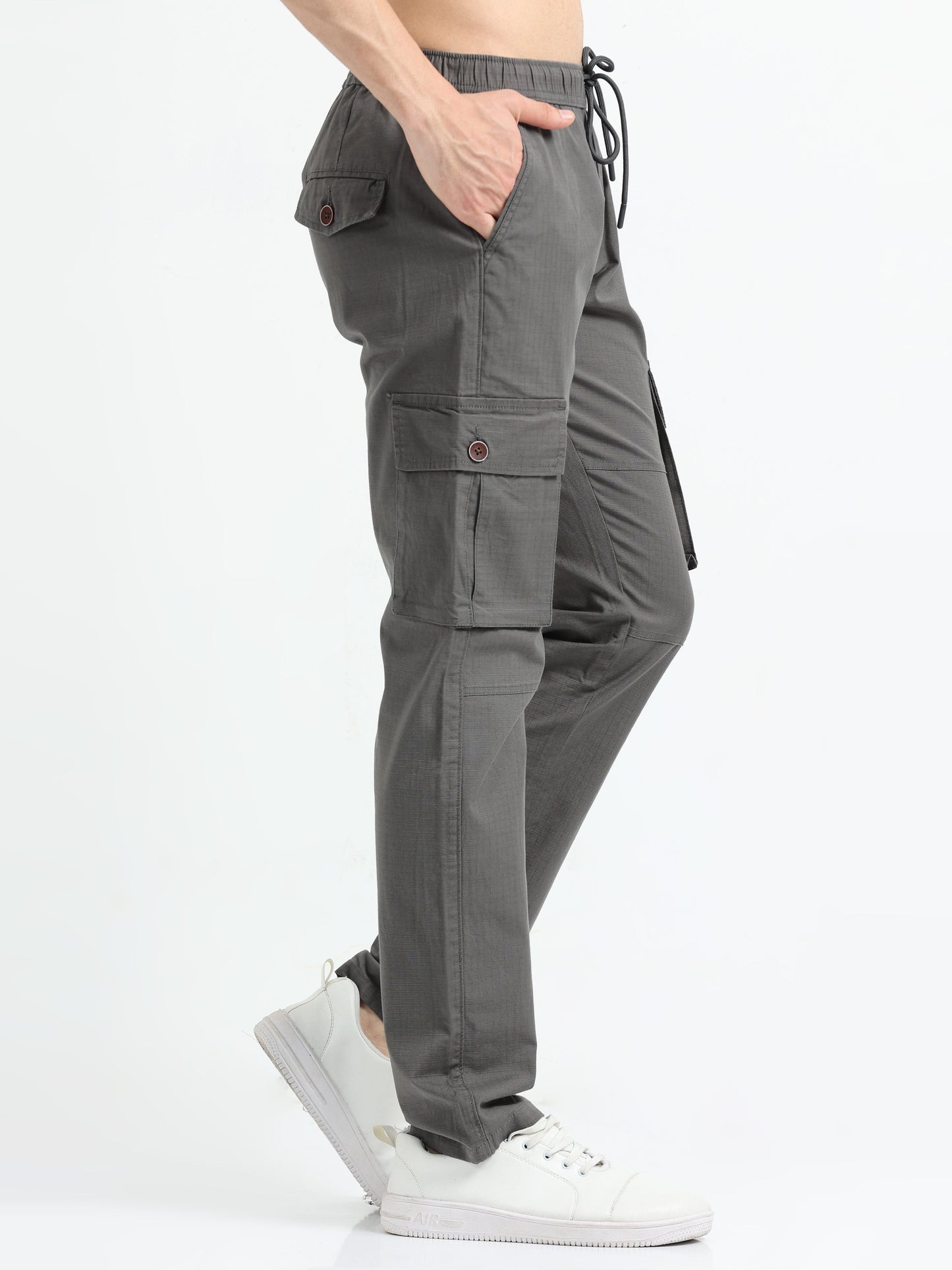 Men Self Design Breeze Cargoes-Biscuit