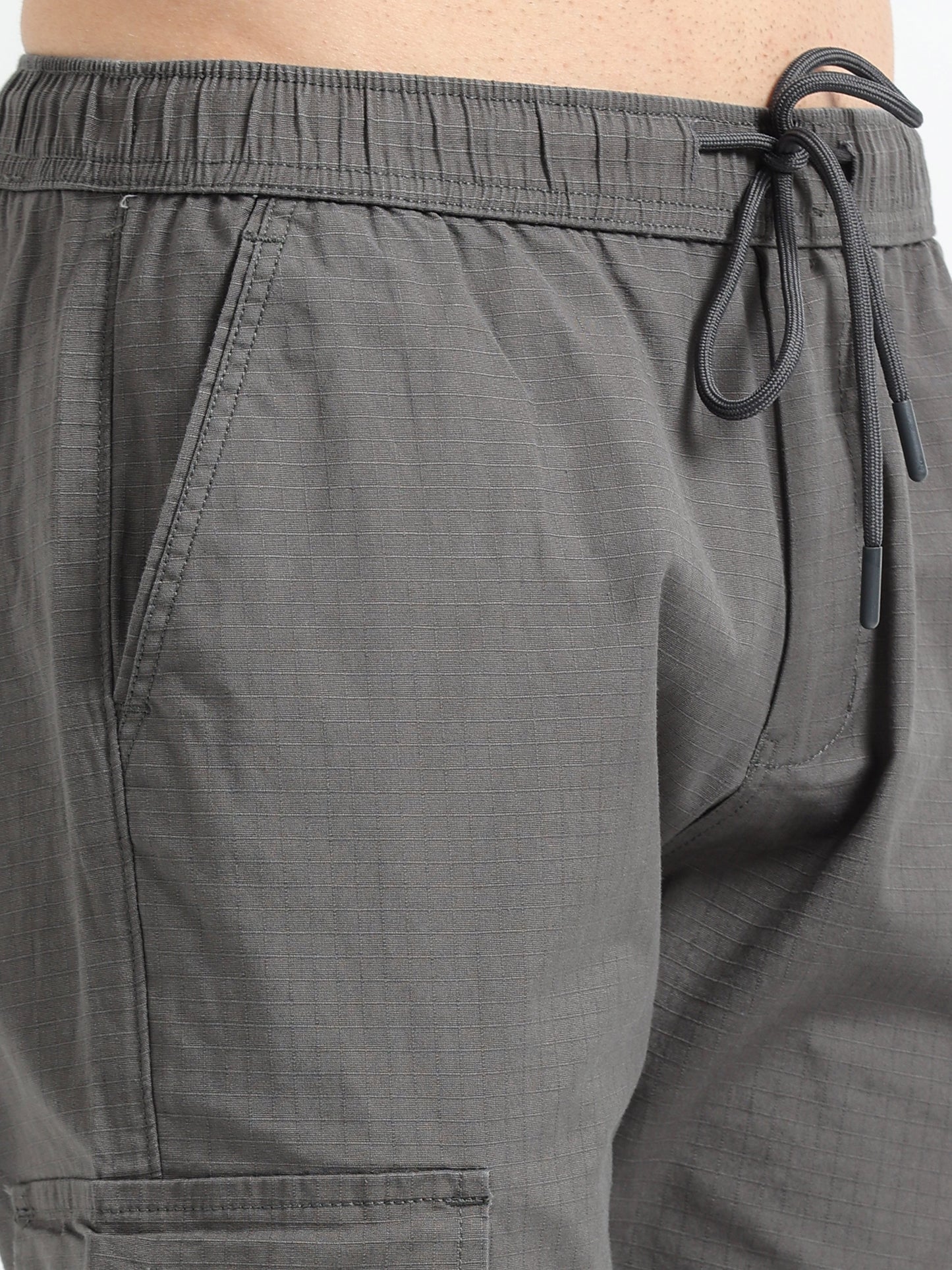 Men Self Design Breeze Cargoes-Biscuit