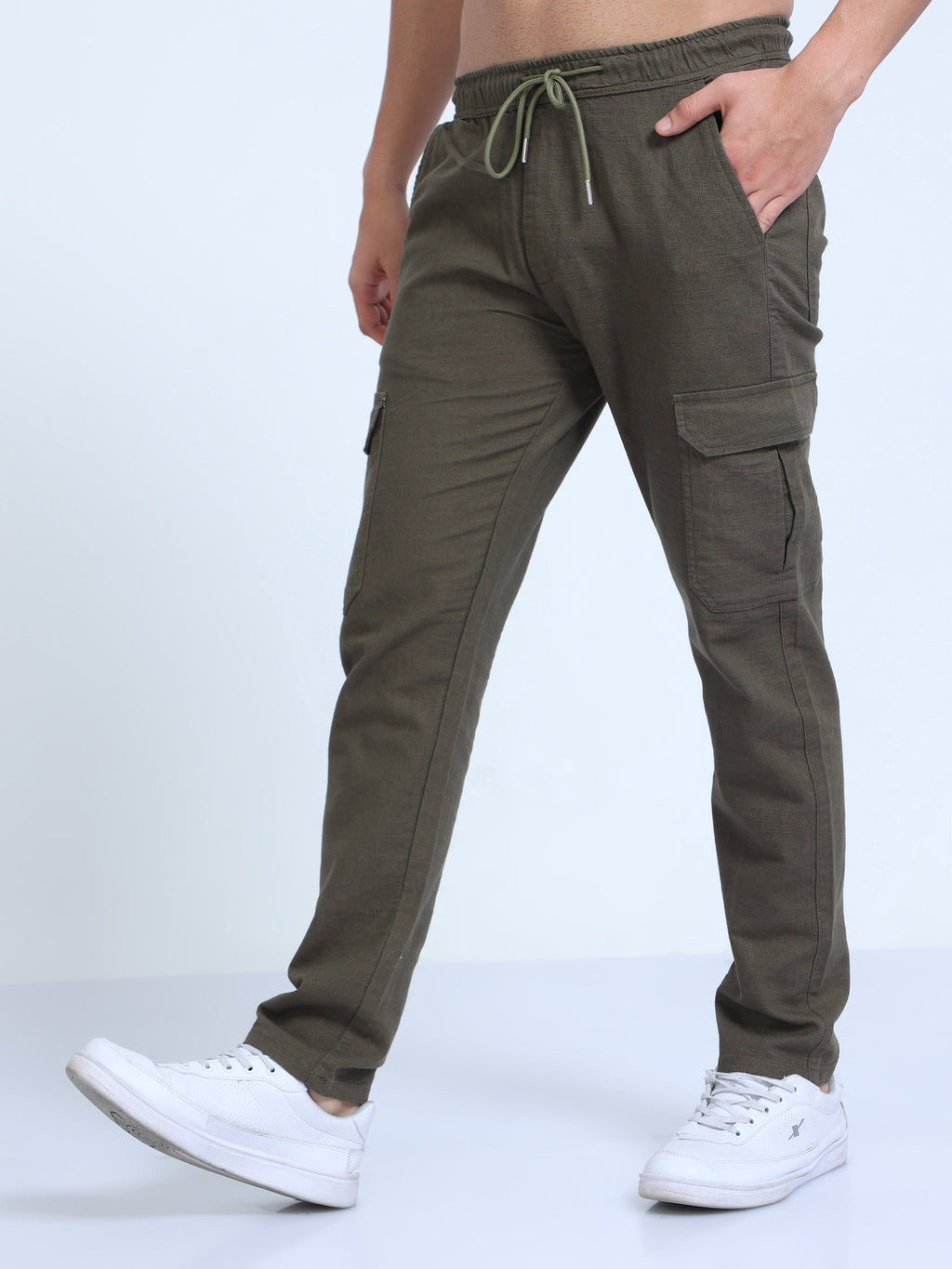 Men Lazy Linen Pants Olive